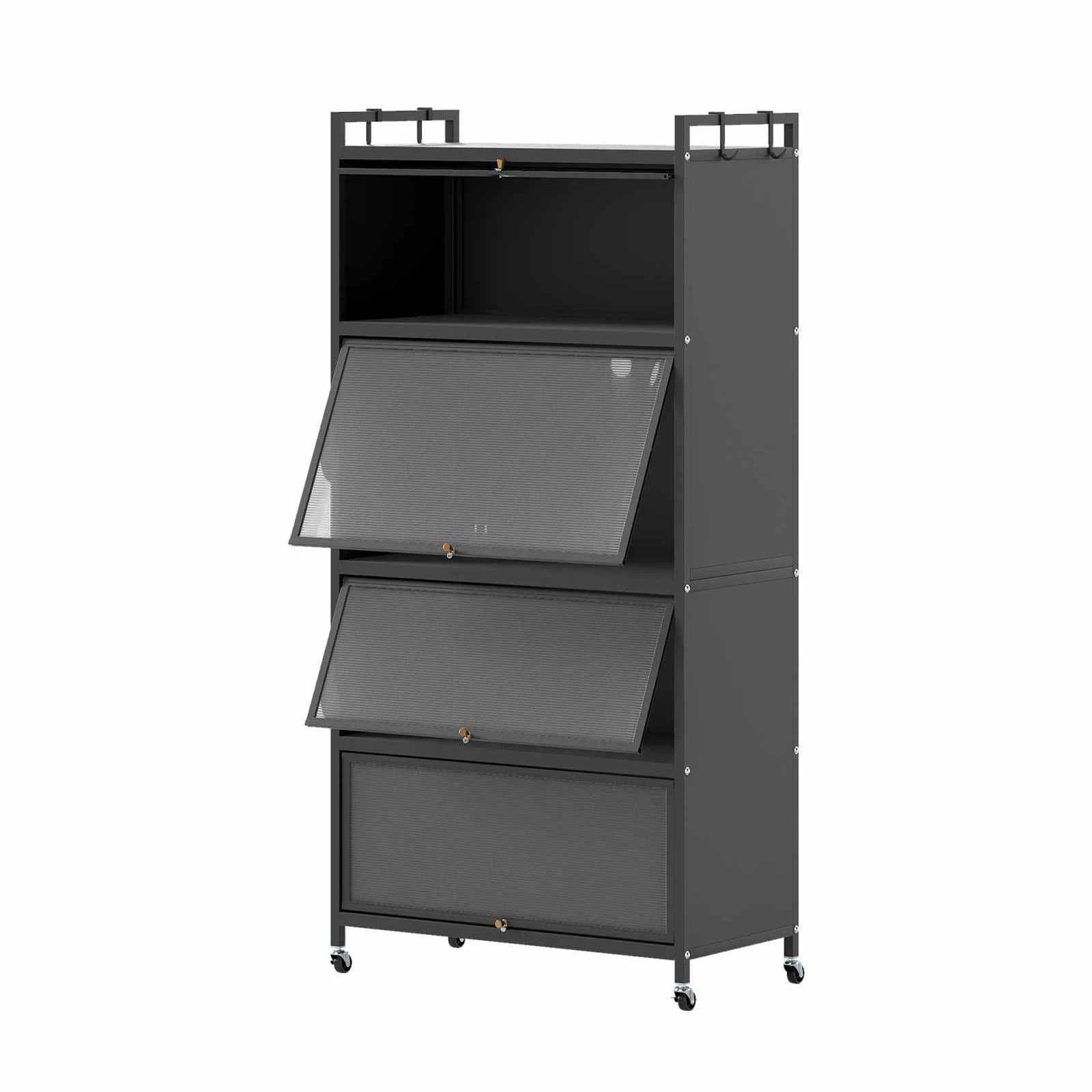1 Costway 5-Tier Kitchen Storage Cabinet Rolling Microwave Stand Bakers Rack - Black, 1 of 3