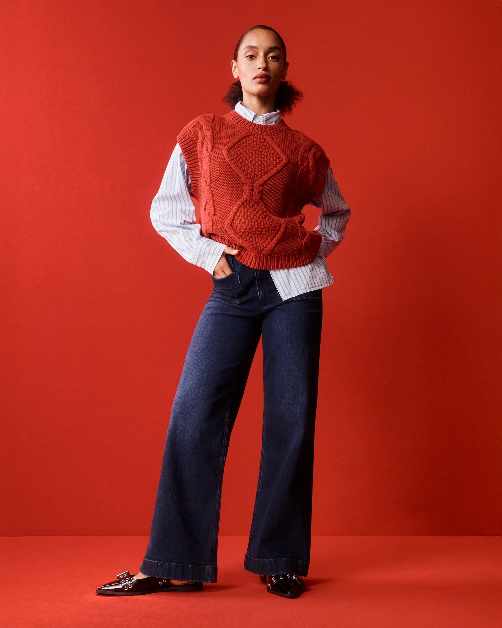 6 Target Mila Wide Leg High Rise Full Length Flat Front Denim Jeans MIDNIGHT BLUE, 6 of 6