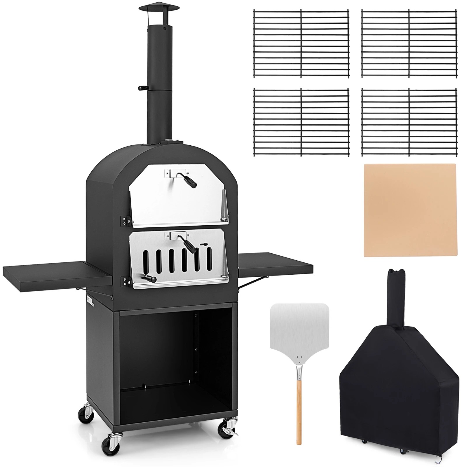 1 Costway Outdoor Pizza Oven Charcoal BBQ Grill Pizza Maker w/Protective Cover, 1 of 2