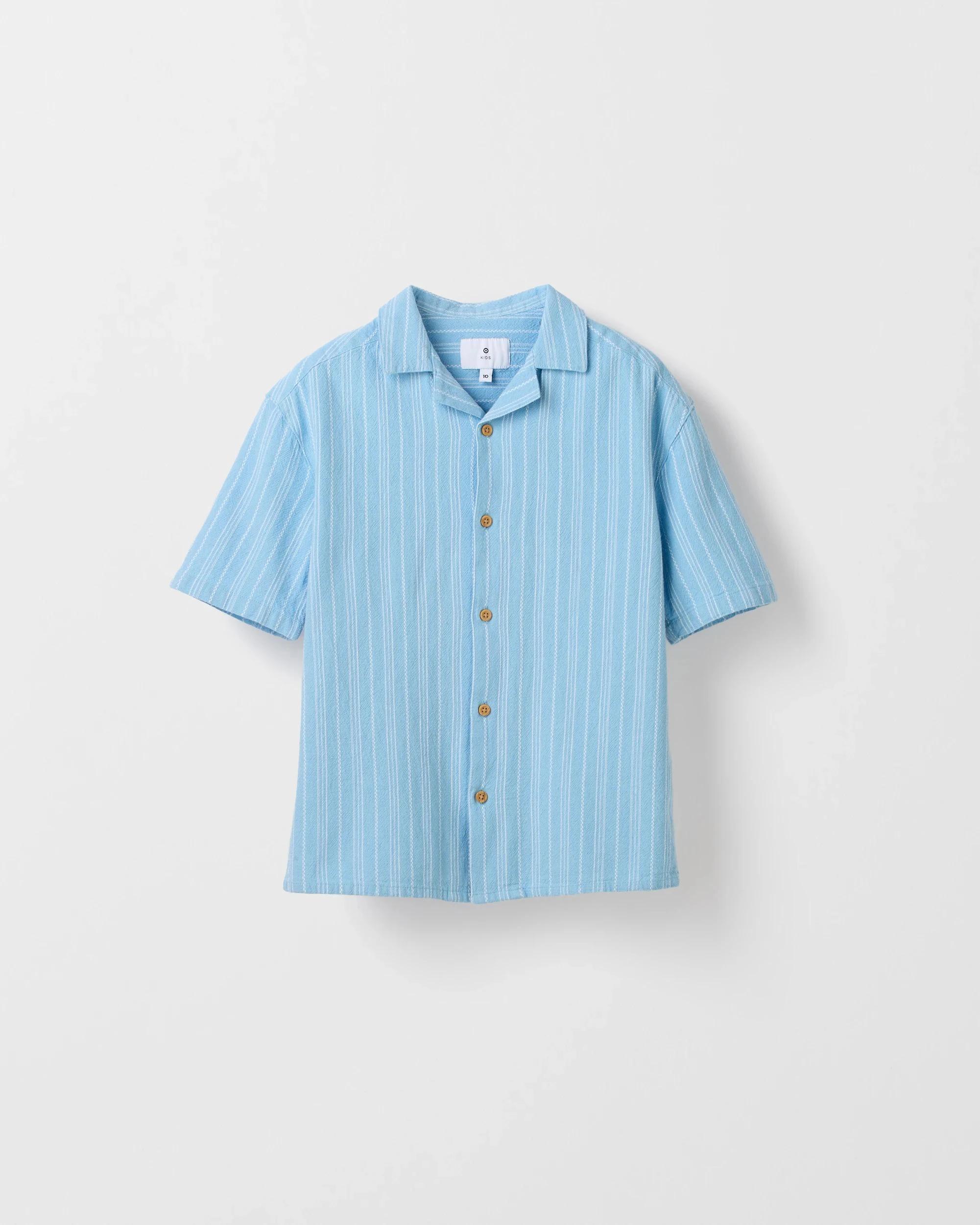 5 Target Cotton Linen Blend Short Sleeve Textured Shirt TIDAL BLUE STRIPE, 5 of 6