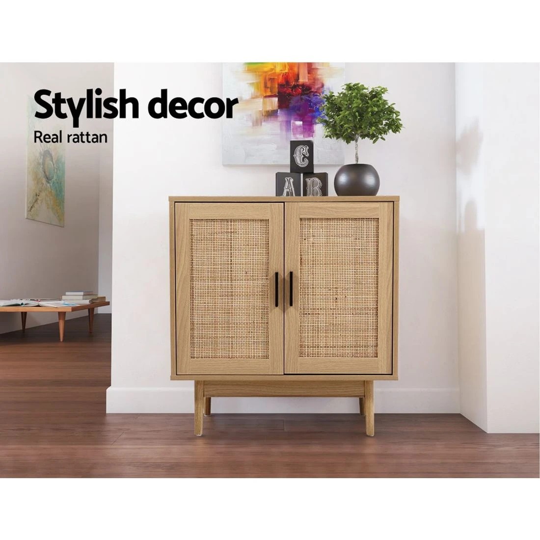 6 Artiss Rattan Buffet Sideboard 2 Doors - Natural, 6 of 8