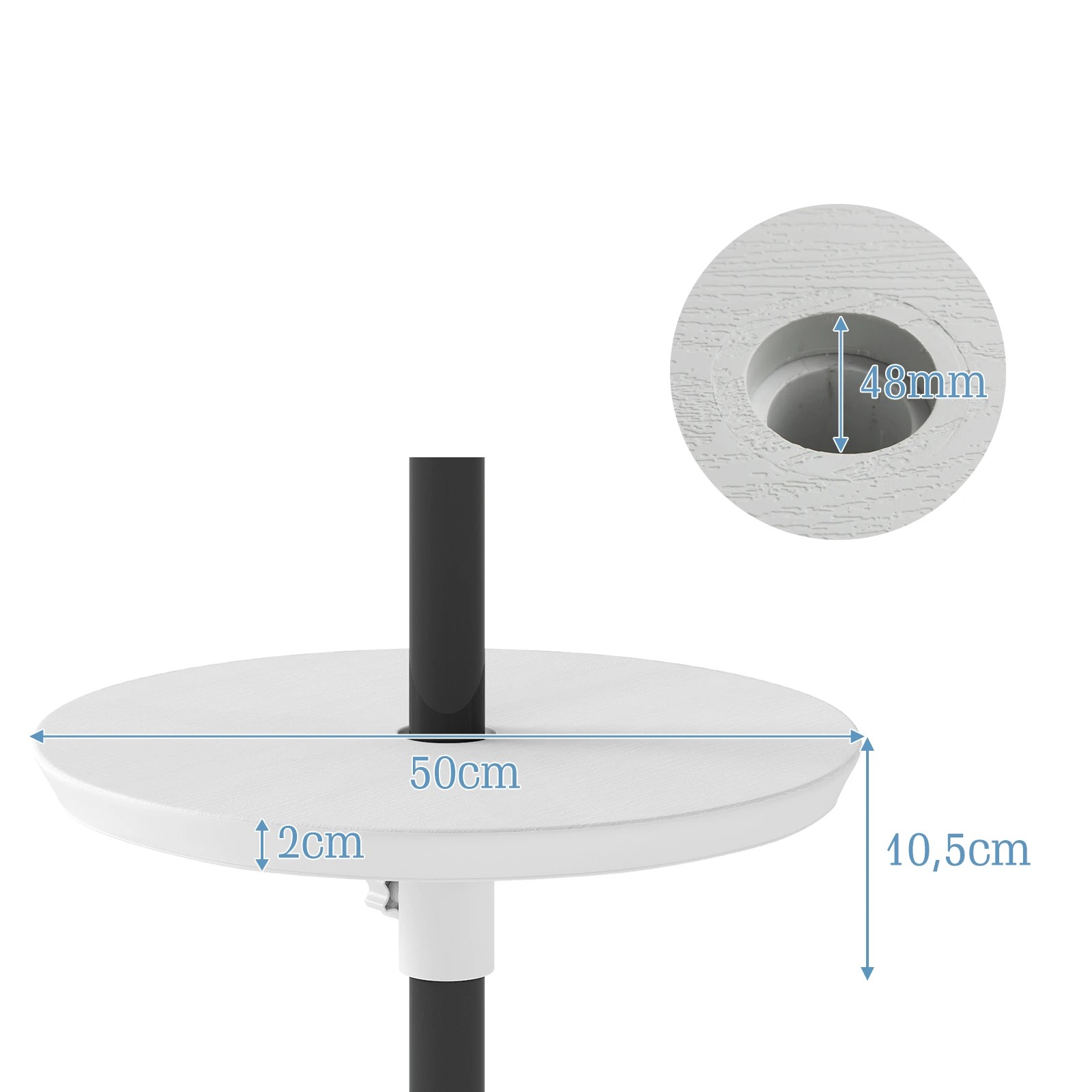 2 Costway Adjustable Round Umbrella Table Tray w/Umbrella Pole 50cm - White, 2 of 2