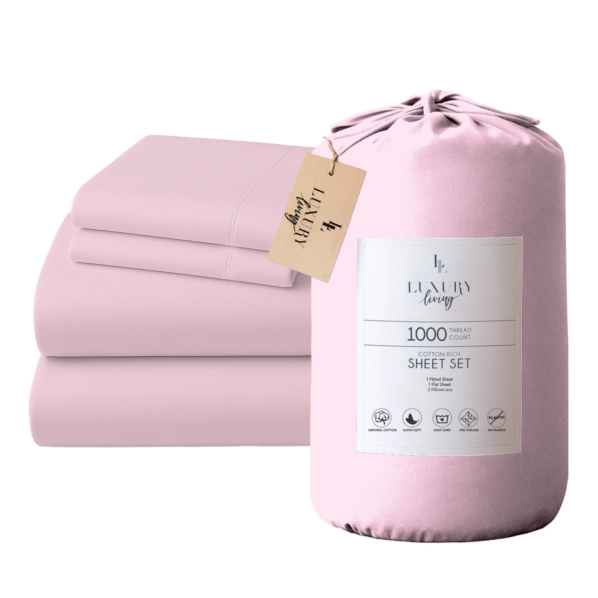 1 4pc 1000 Thread Count Cotton Rich King Bed Sheet Gift Pack Cvc Microfibre Blend In Pink
 - King Bed, 1 of 9