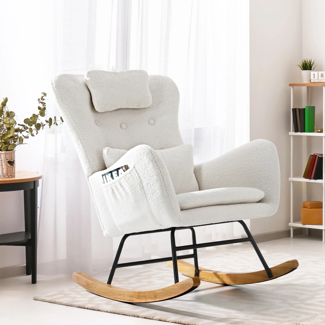 2 Oikiture Rocking Chair Nursing Armchair Sherpa Accent Chairs With 2 Pillow
 - White, 2 of 10