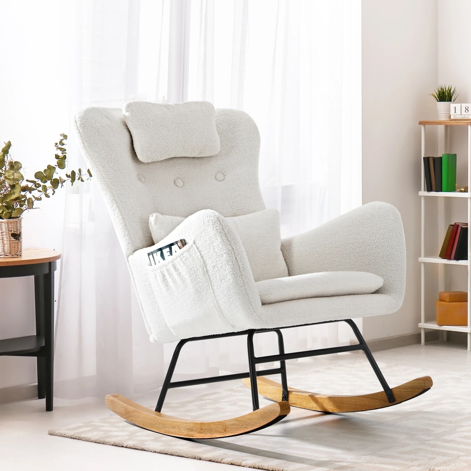 2 Oikiture Rocking Chair Nursing Armchair Sherpa Accent Chairs With 2 Pillow
 - White, 2 of 10