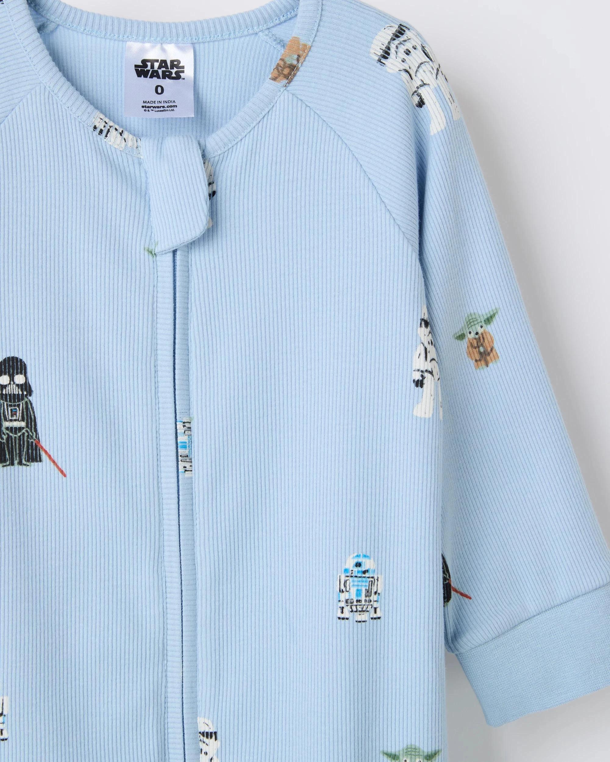 2 Disney Organic Cotton Baby Rib Zip Footless Coverall STAR WARS TIDAL BLUE, 2 of 2