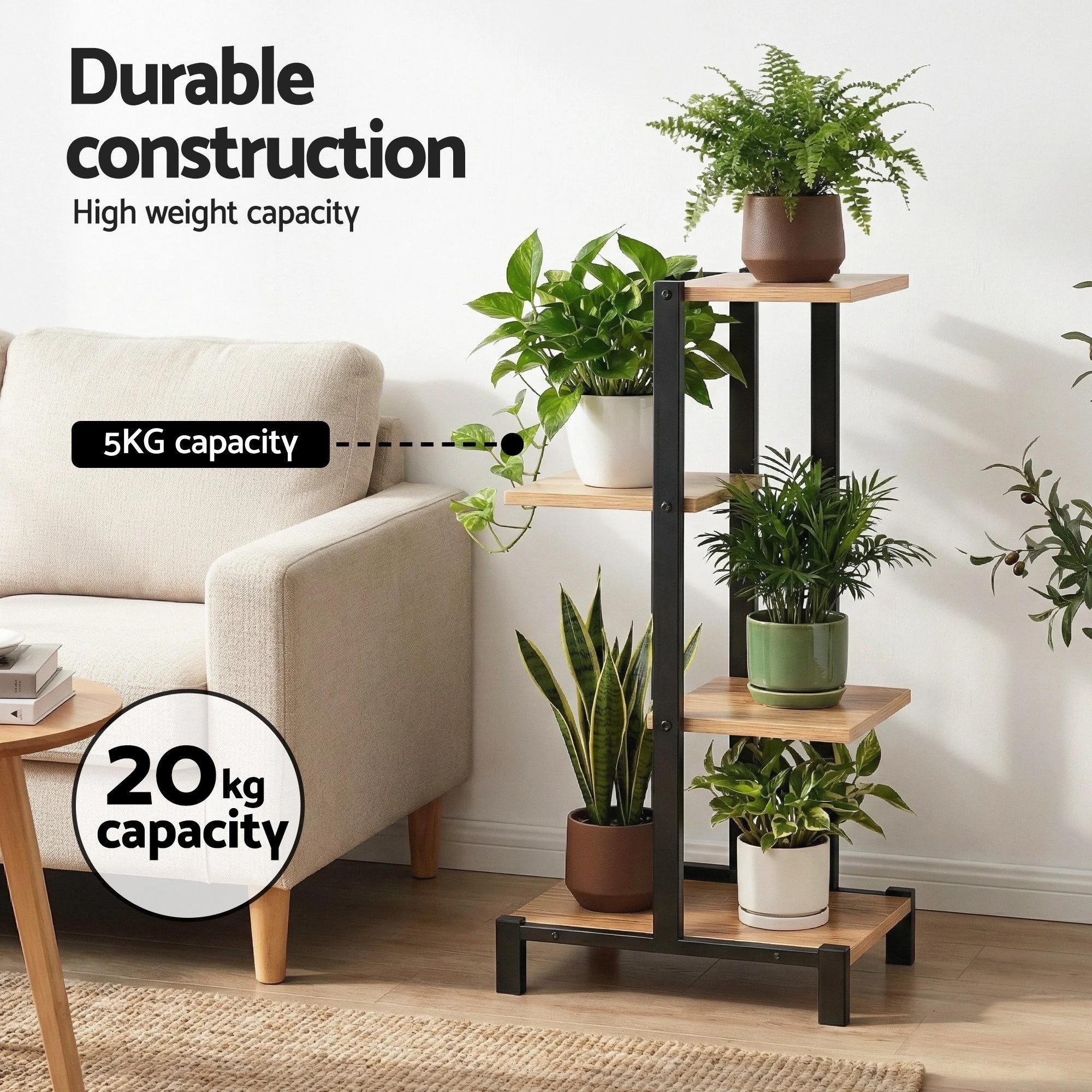 5 Artiss 4 Tiers Plant Stand Metal Flower Pots Shelf Indoor Outdoor Garden Home - Multi, 5 of 8