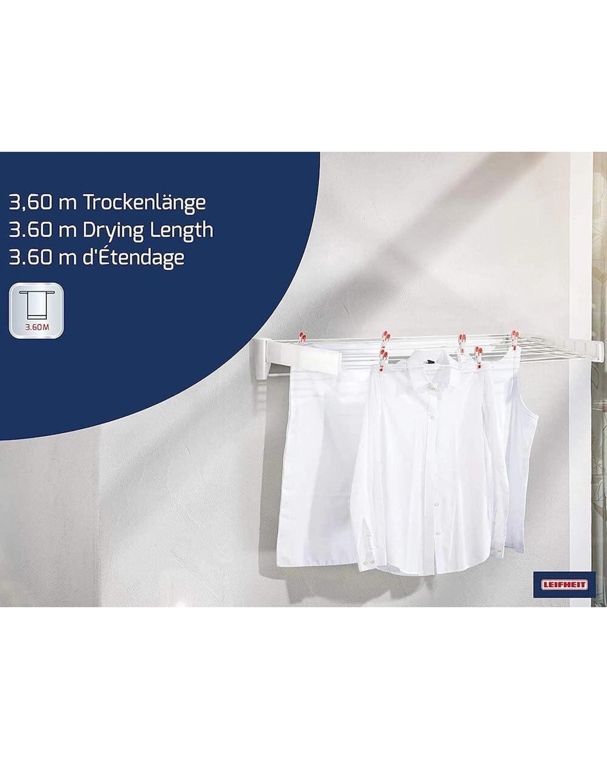 7 Leifheit Telegant 36 Wall Mount Clothes/towel Dryer/drying Rack Indoor 3.6m - White, 7 of 8