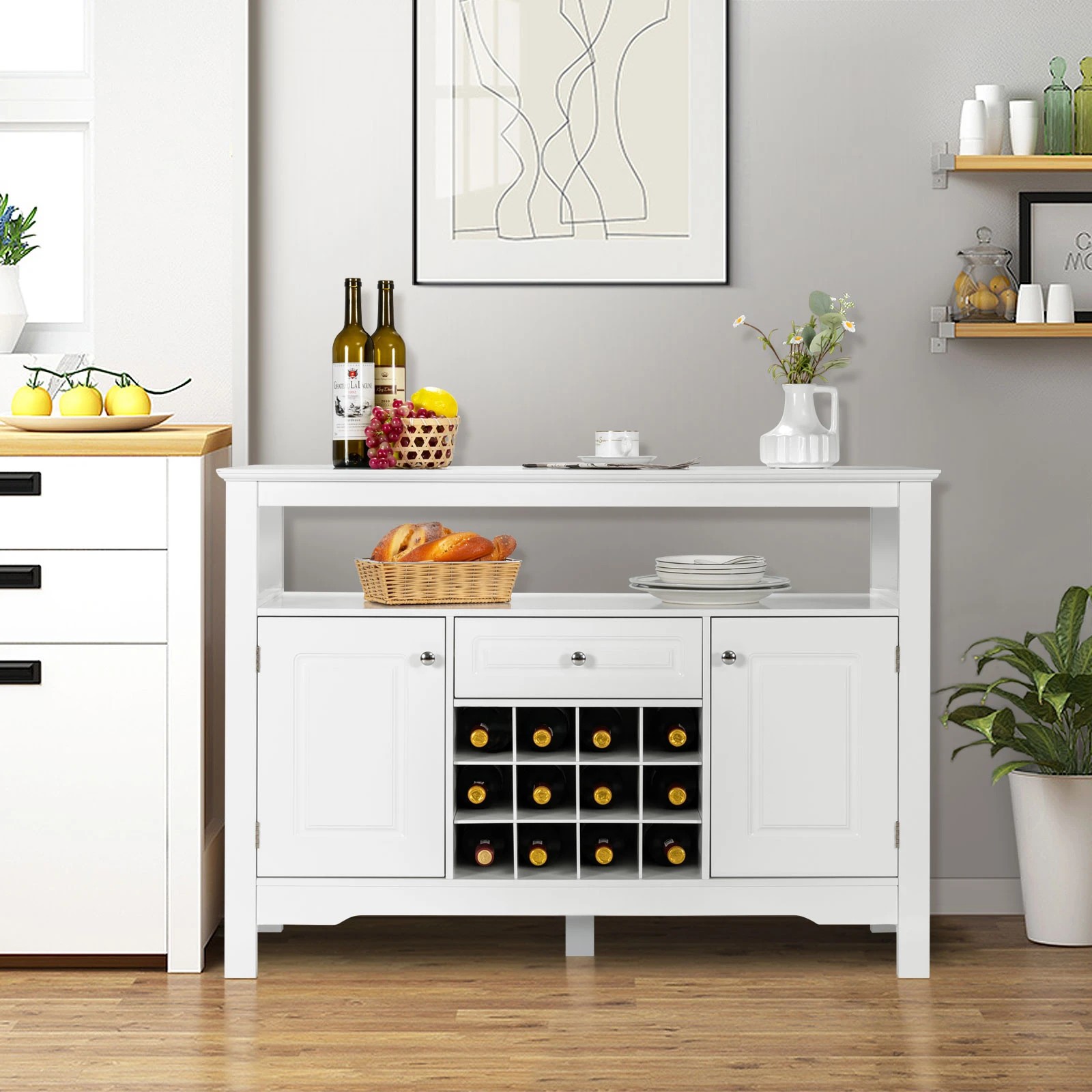 3 Costway Buffet Sideboard w/Wine Rack White, 3 of 3