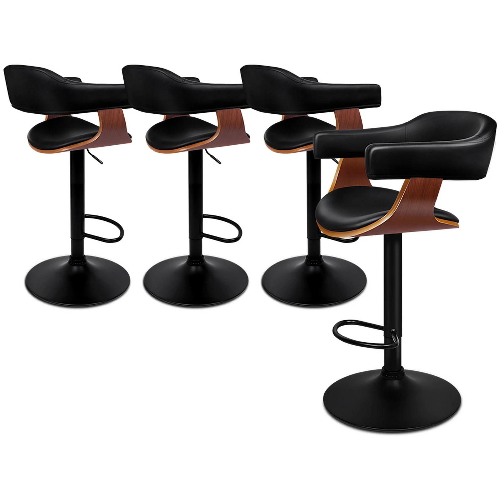 1 Alfordson 4x Bar Stool Joan Kitchen Swivel Chair Wooden Leather Gas Lift - Black, 1 of 9