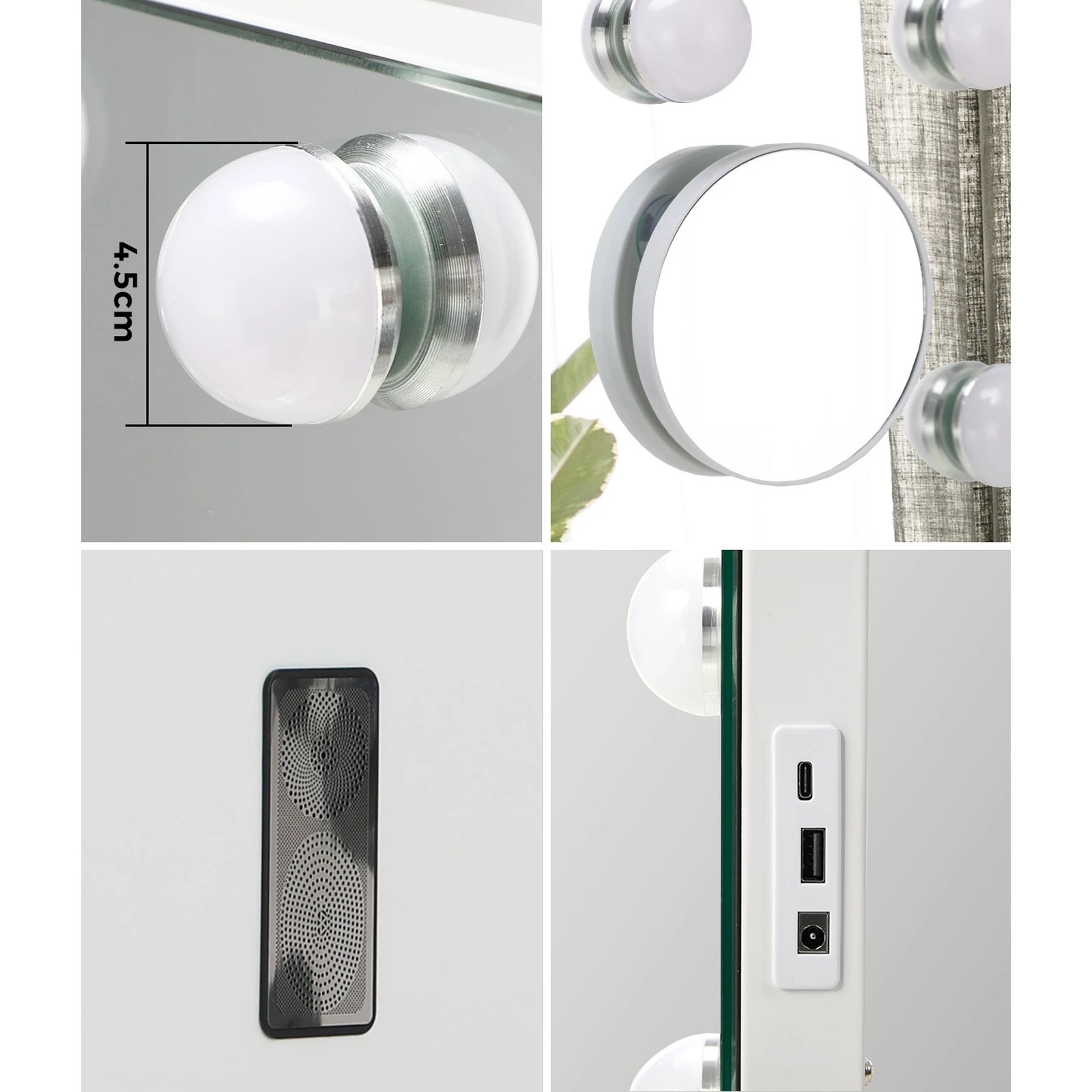 4 Oikiture Bluetooth Hollywood Makeup Mirror 16 LED Light 90x62cm Vanity Mirrors - White, 4 of 7