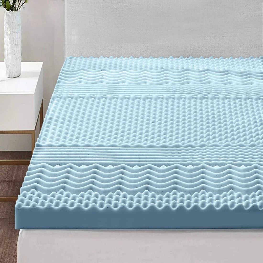 3 Giselle Bedding Memory Foam Mattress Topper 7 - King Bed - Blue, 3 of 5