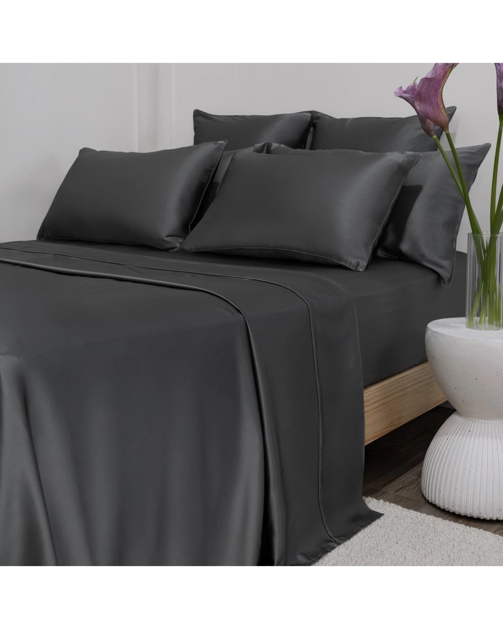 7 Bedding co Sheet Set 100% Mulberry Silk 22 Momme Dark - Super King Bed - Grey, 7 of 8