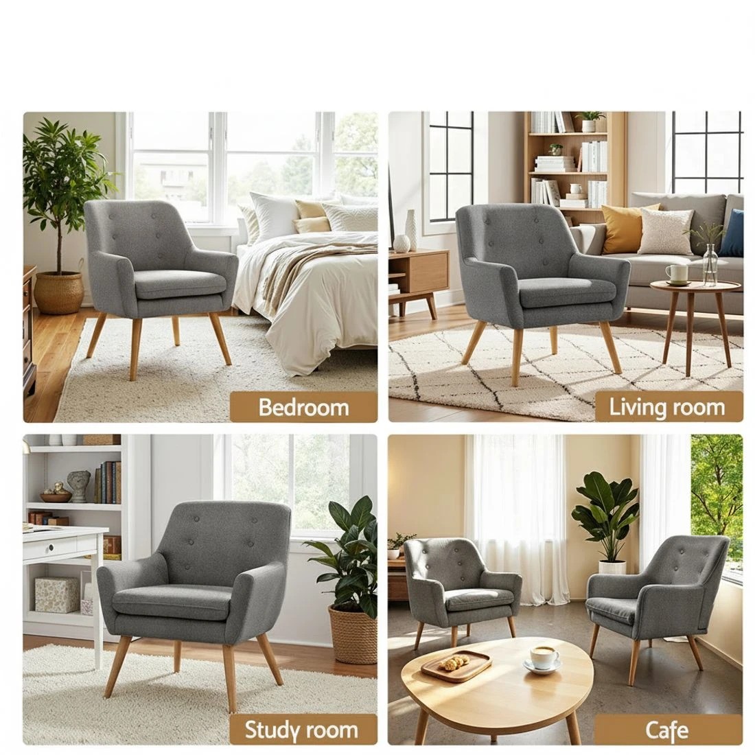 5 Artiss 2X Armchair Lounge Chair Accent Tub Chair - Grey, 5 of 5