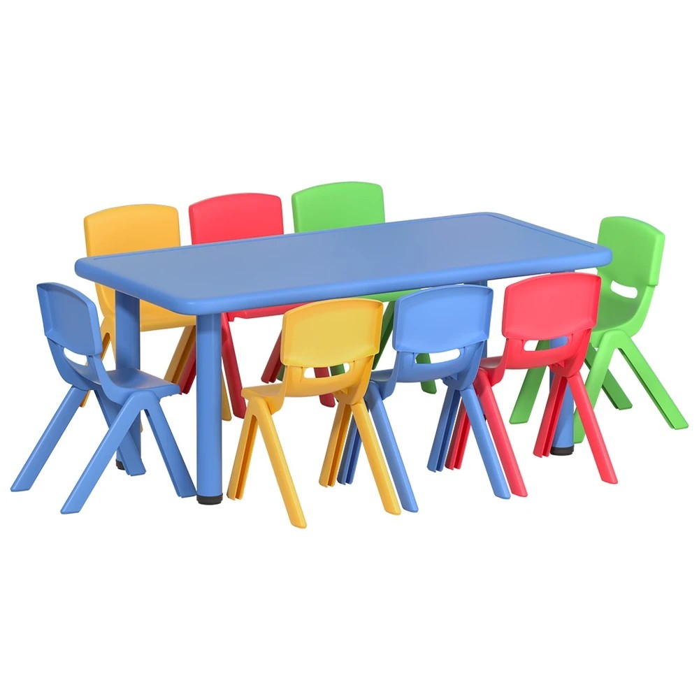 1 Keezi 9PCS Kids Table and Chairs Set Children Study Desk Furniture Plastic 8 Chairs - Multi, 1 of 5