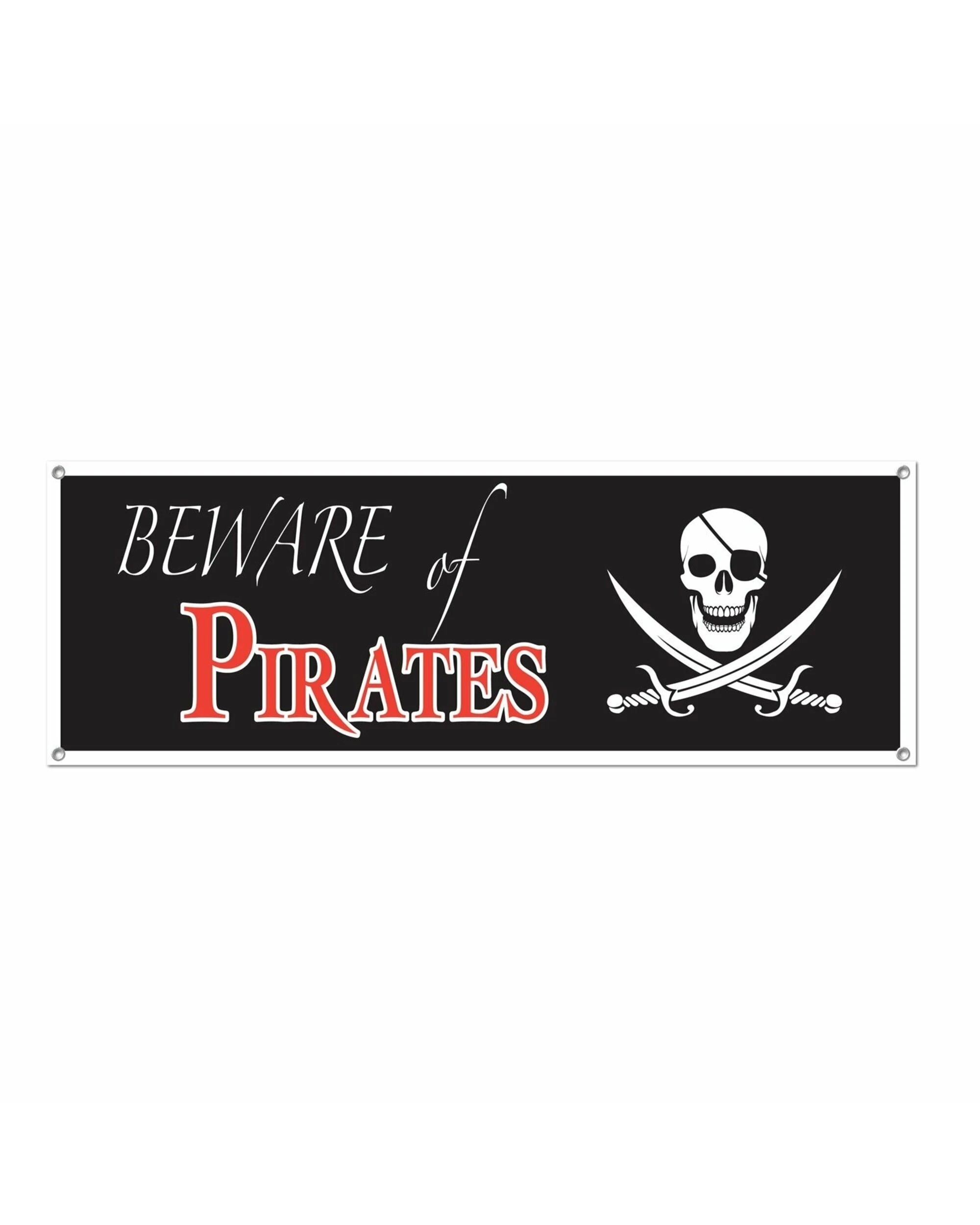 1 Beistle Beware of Pirates Plastic Banner - Black, 1 of 1