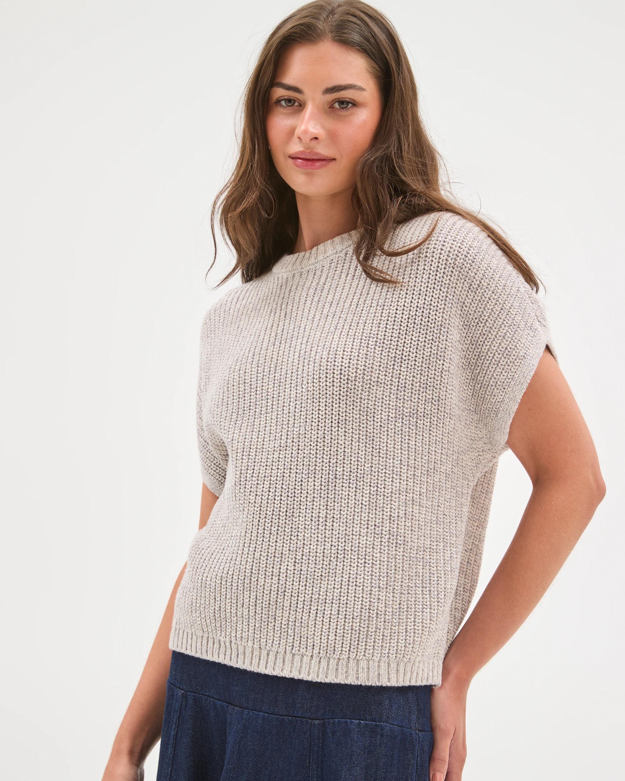 2 Target Petites Australian Cotton Short Sleeve Twist Knit Top PUMICE, 2 of 10