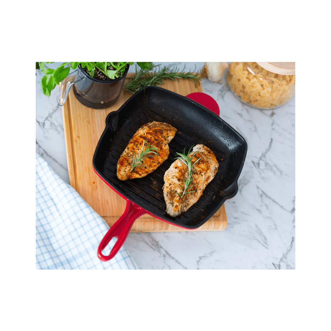 3 Healthy Choice Enamelled Cast Iron Square Grill Frying Pan (44x30x4.7cm) - Red
 - Red, 3 of 3