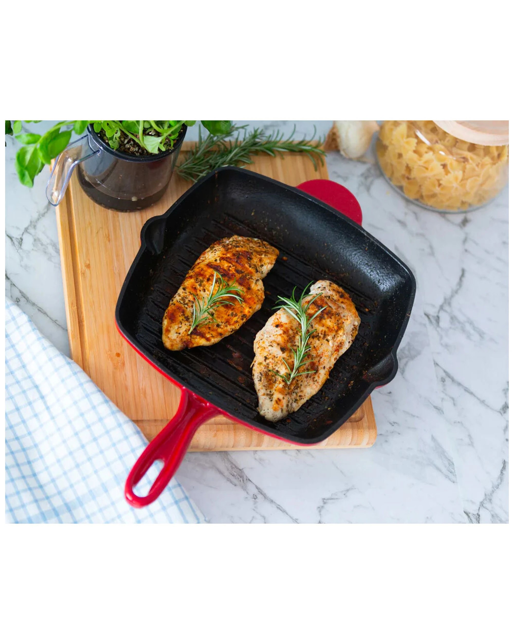 3 Healthy Choice Enamelled Cast Iron Square Grill Frying Pan (44x30x4.7cm) - Red
 - Red, 3 of 3