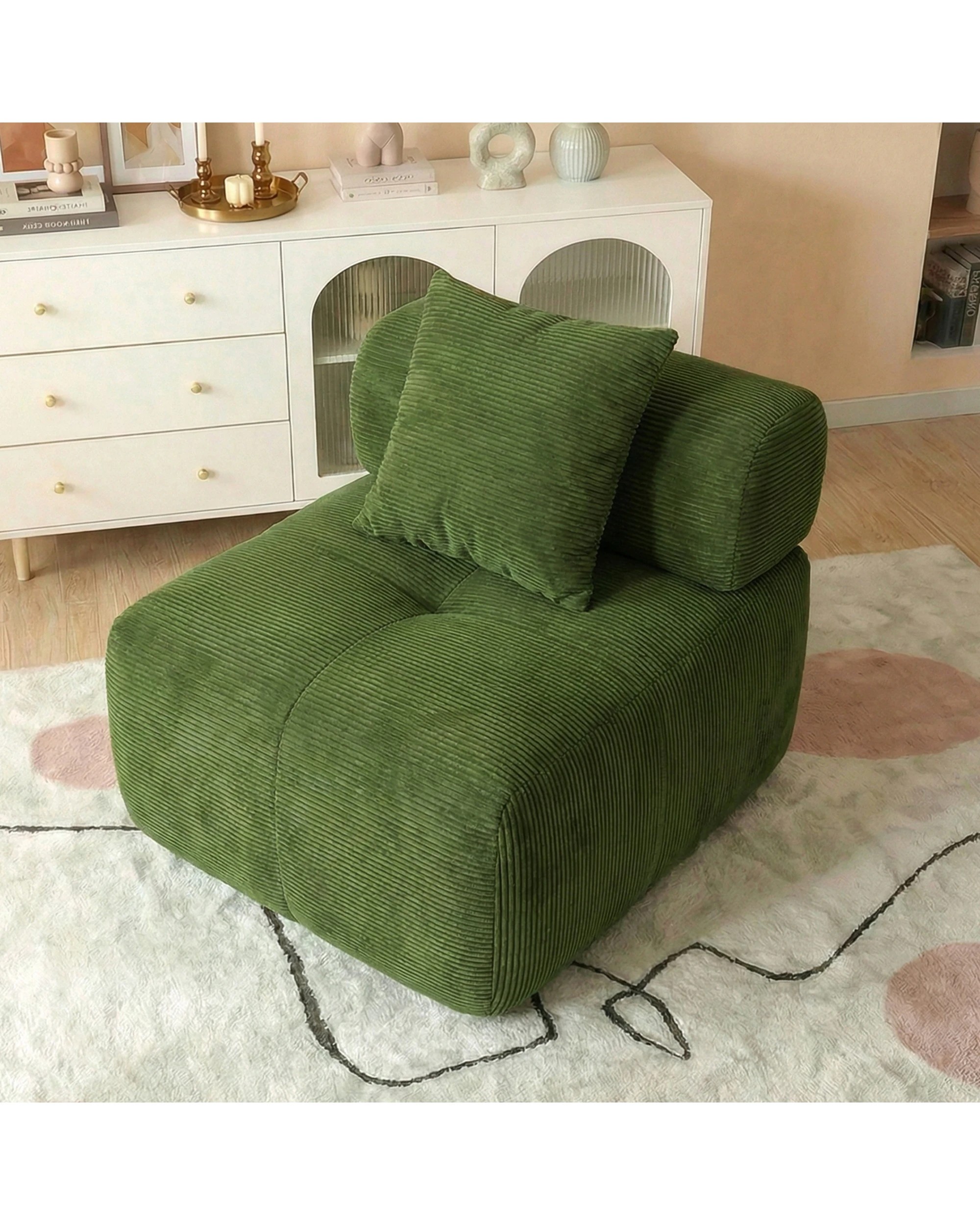 3 Advwin Armless Corduroy Fabric Modular Sponge Cloud Sofa Chair - Green, 3 of 4