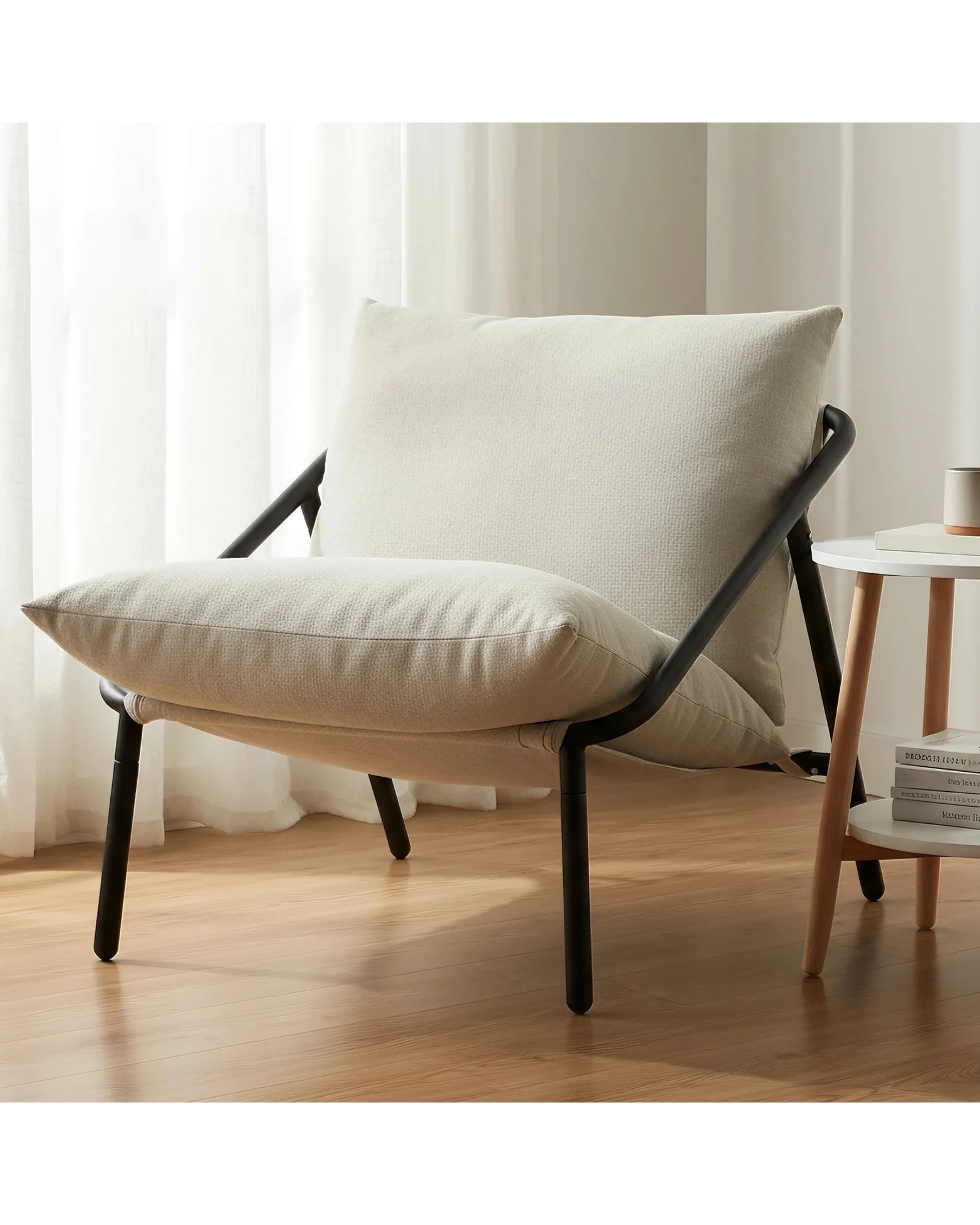 4 Advwin Accent Chair Chenille Lounge Sling Chair with w/ Upholstered Cushions Modern Reading Chair w/ Metal Frame, 4 of 8