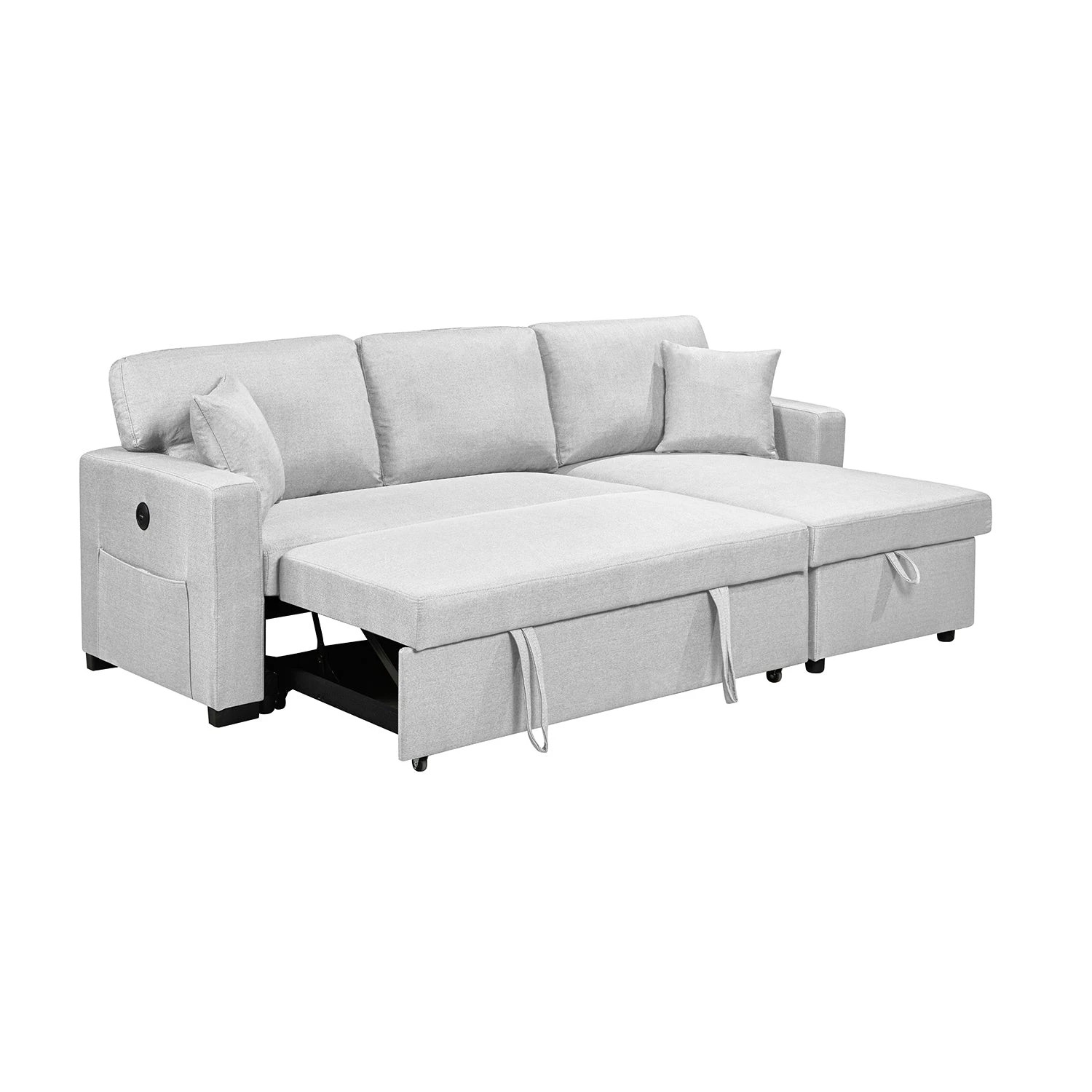 2 Foret 3 Seater Sofa Bed Modular Corner Pullout Lounge In Light Grey, 2 of 9