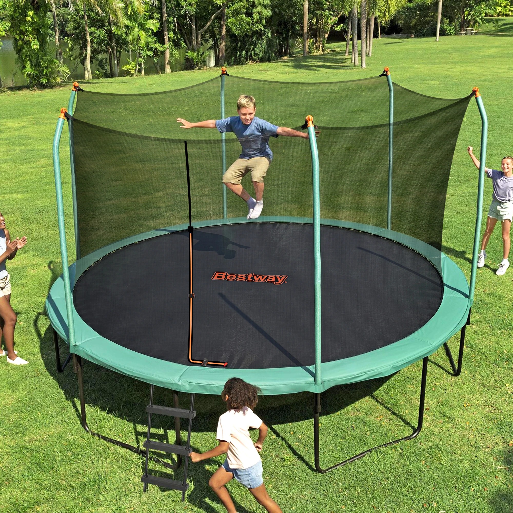 2 Bestway 14ft Trampoline Kids Rebounder Safety Net Enclosure Outdoor Fitness for Ages 6+ - Multi, 2 of 9