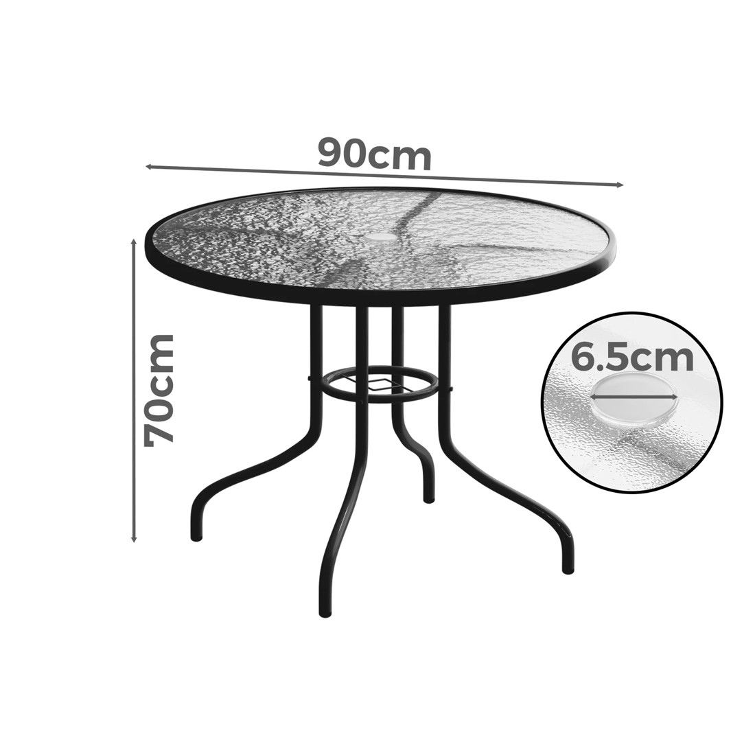5 Alfordson Outdoor Furniture Patio Dining Table Garden 90CM Round Glass - Black, 5 of 10