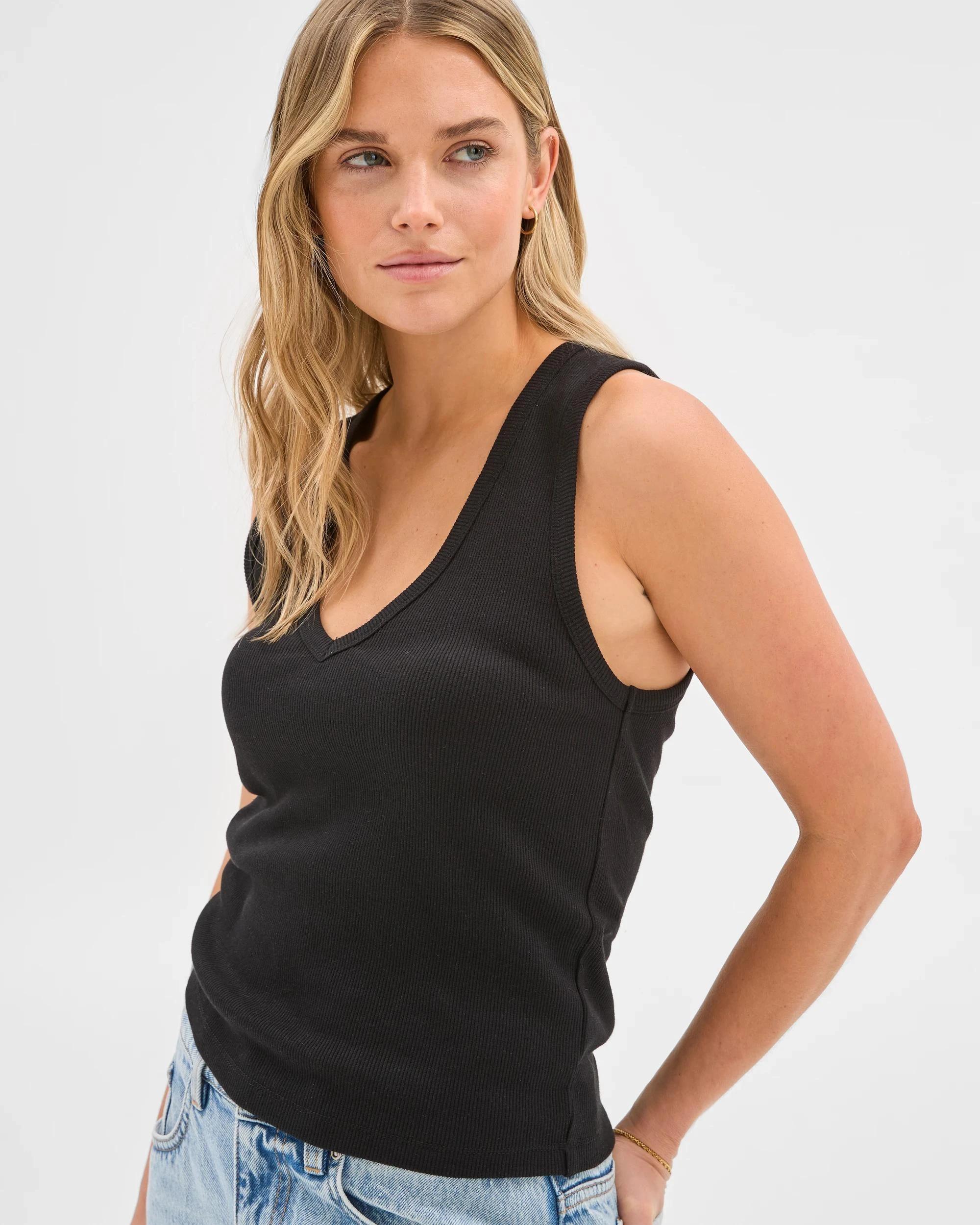 3 Lily Loves V-Neck Rib Tank Top BLACK, 3 of 5