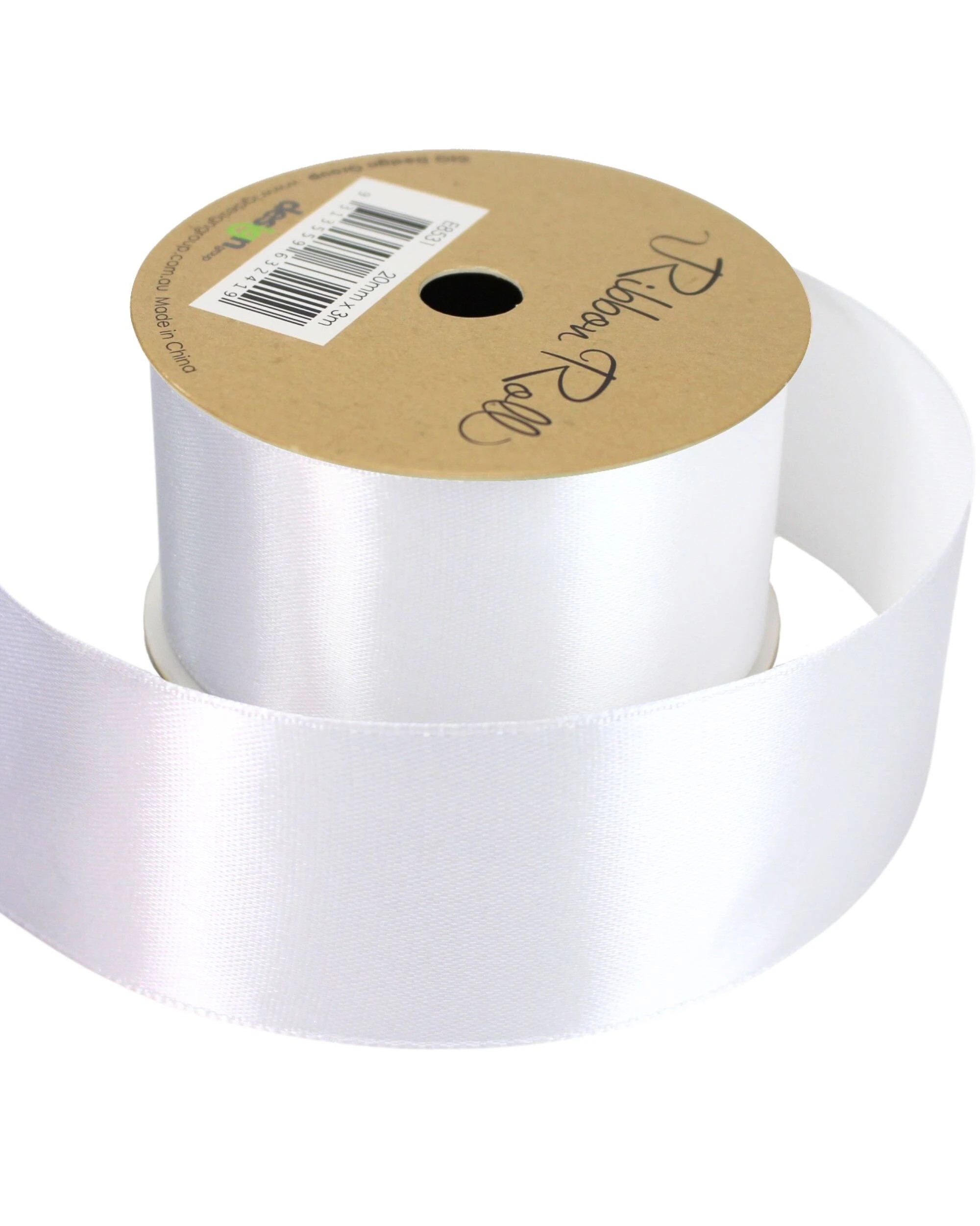 1 Artwrap Satin Ribbon Roll 38mm x 3m - White, 1 of 2