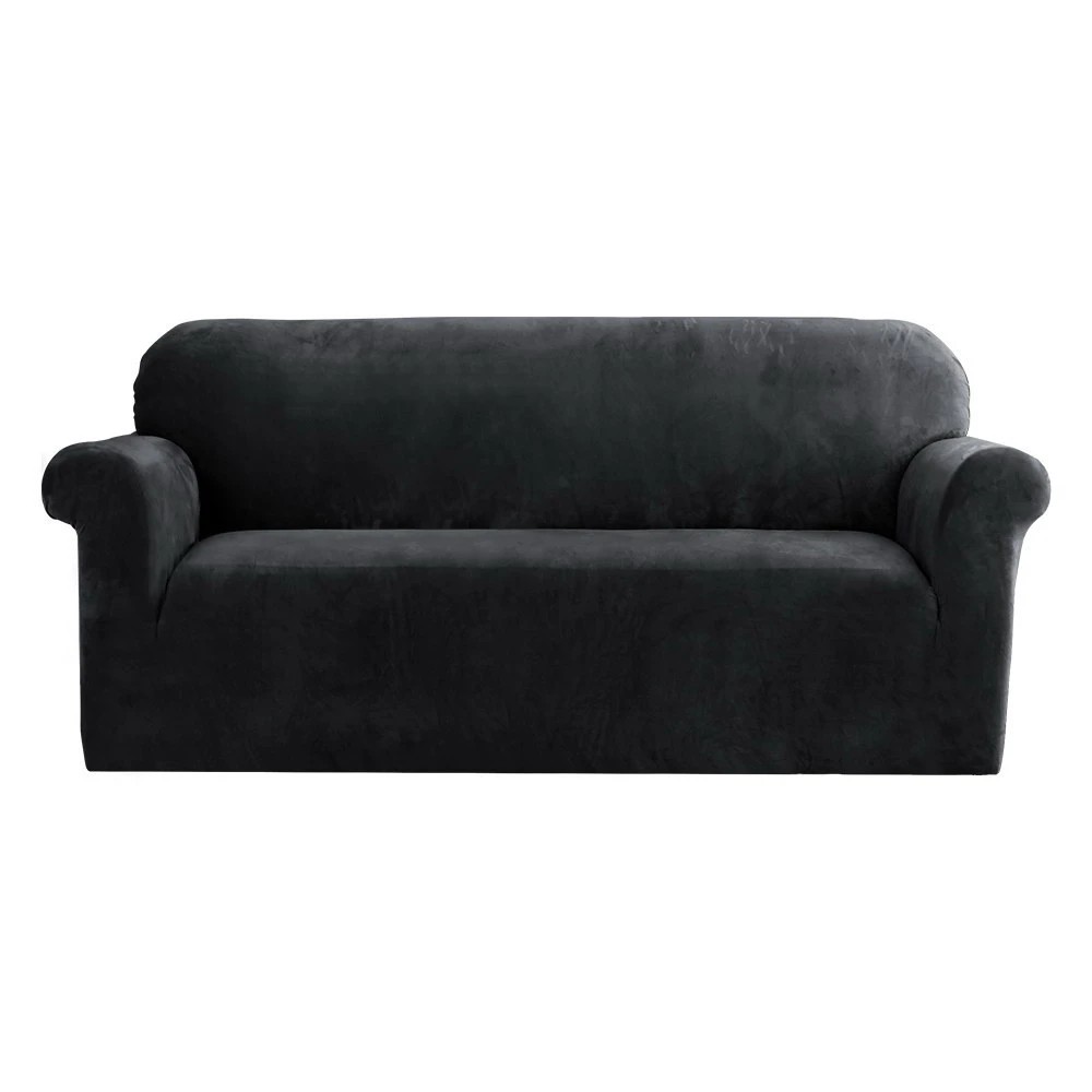 1 Artiss Sofa Cover Couch Covers 3 Seater Velvet - Black, 1 of 5