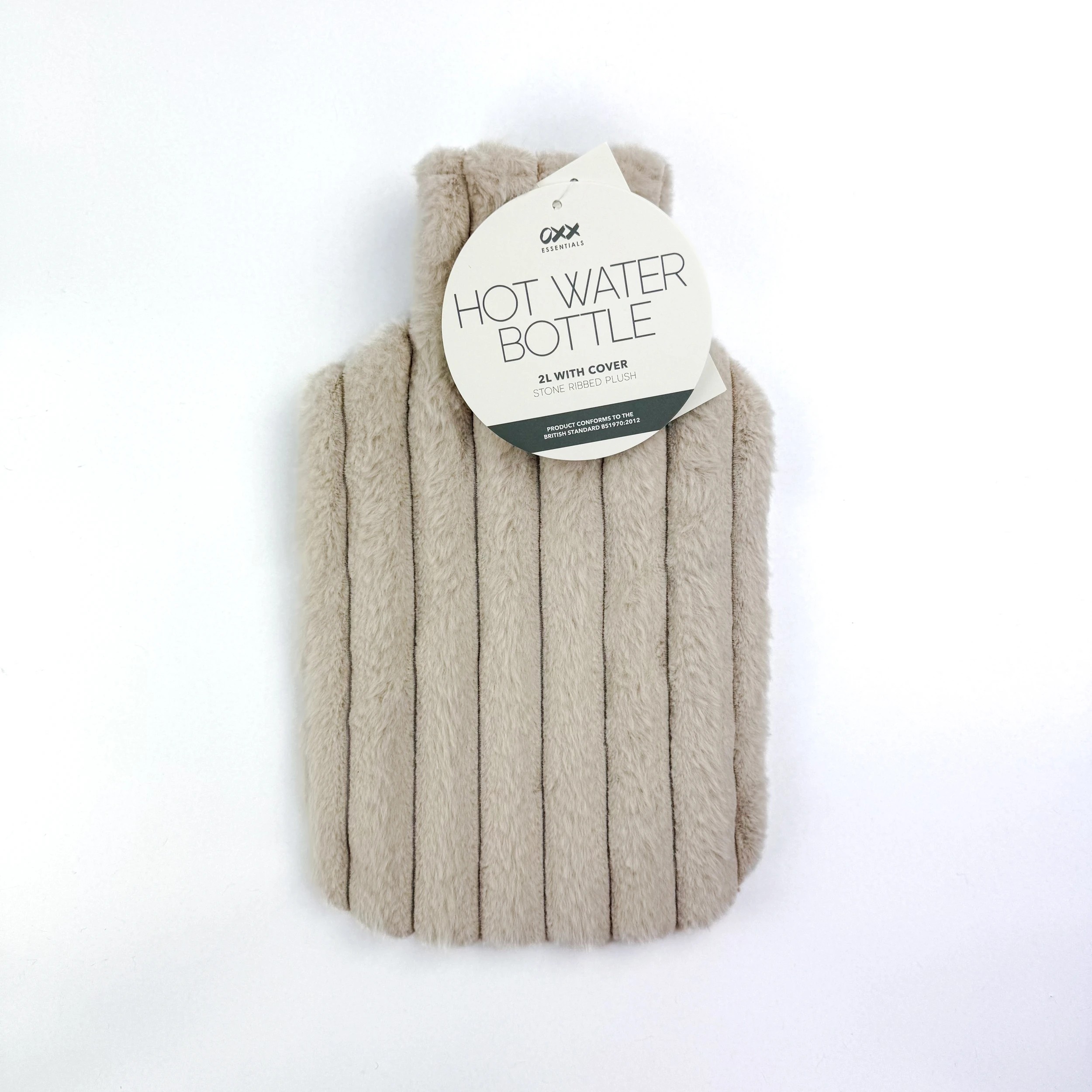 1 OXX Essentials 2L Hot Water Bottle - Stone Ribbed Plush, 1 of 2
