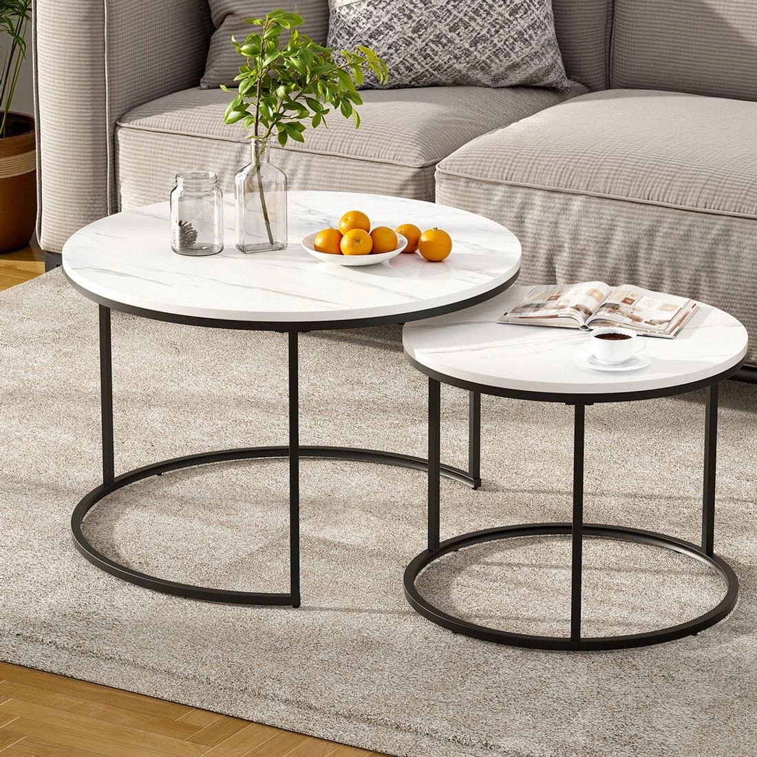 1 Artiss Nesting Coffee Table Set of 2 Marble Effect - Multi, 1 of 8