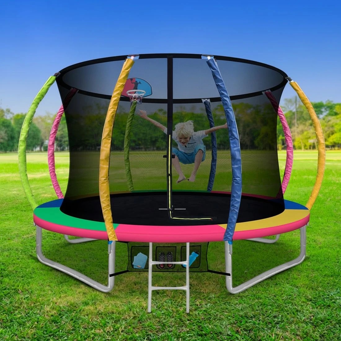 7 Everfit 10FT Trampoline for Kids w/ Ladder Enclosure Safety Net Rebounder - Multi, 7 of 7