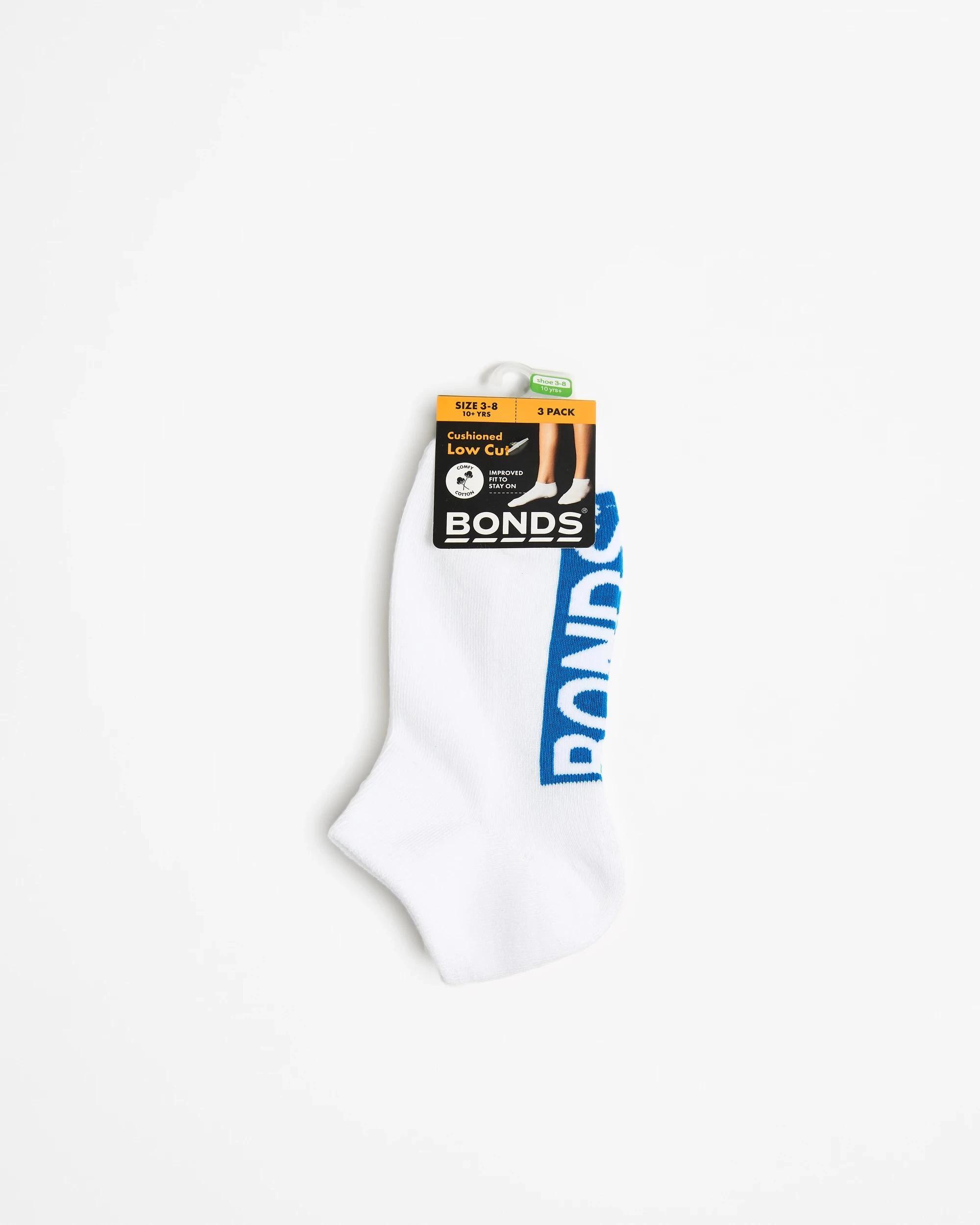 3 Cotton Blend Logo Cushioned Low Cut Socks 3 Pack - Bonds WHITE BOYS, 3 of 3