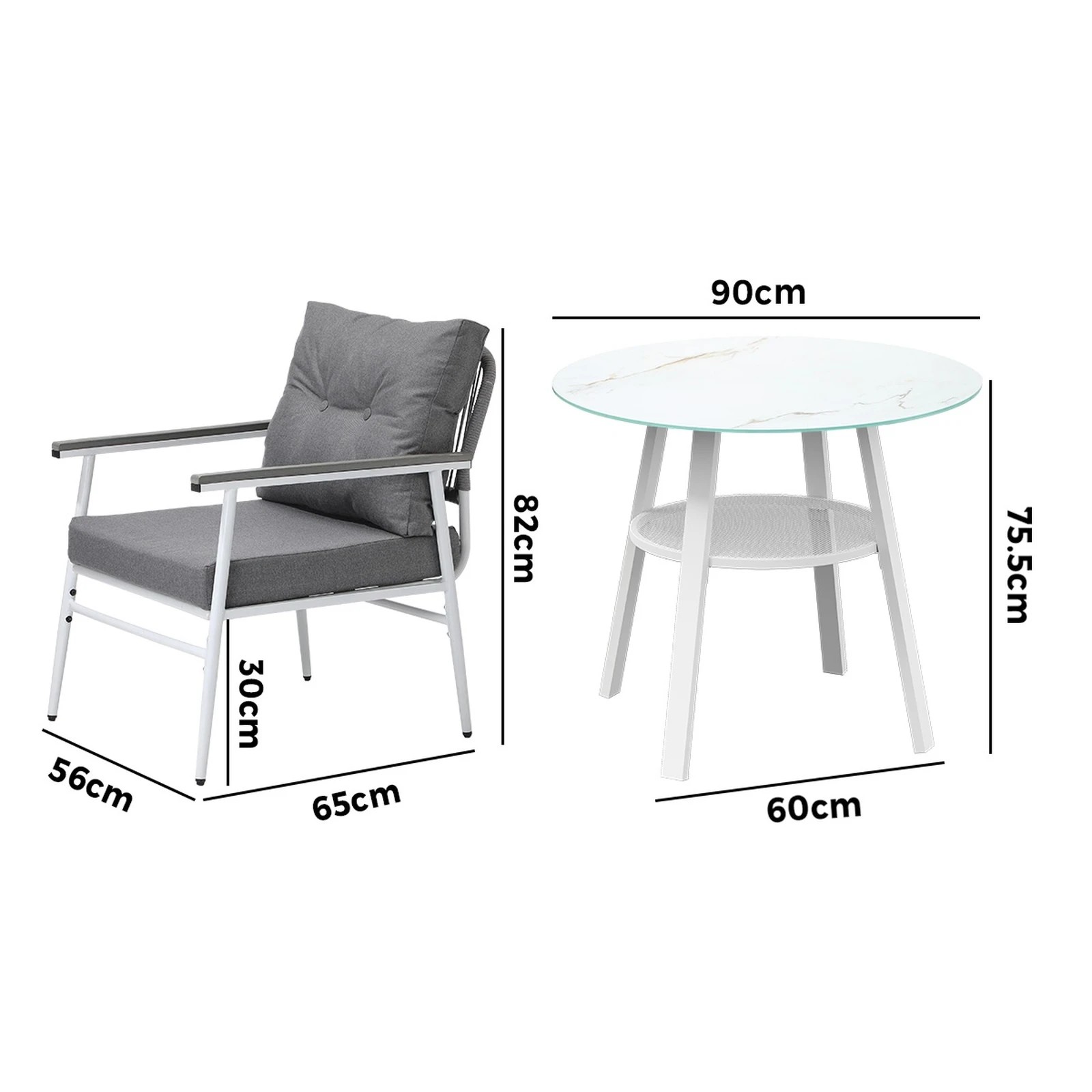 2 Livsip Outdoor Dining Setting Patio Furniture Set 2 Seater Tempered Glass Table - Multi, 2 of 9