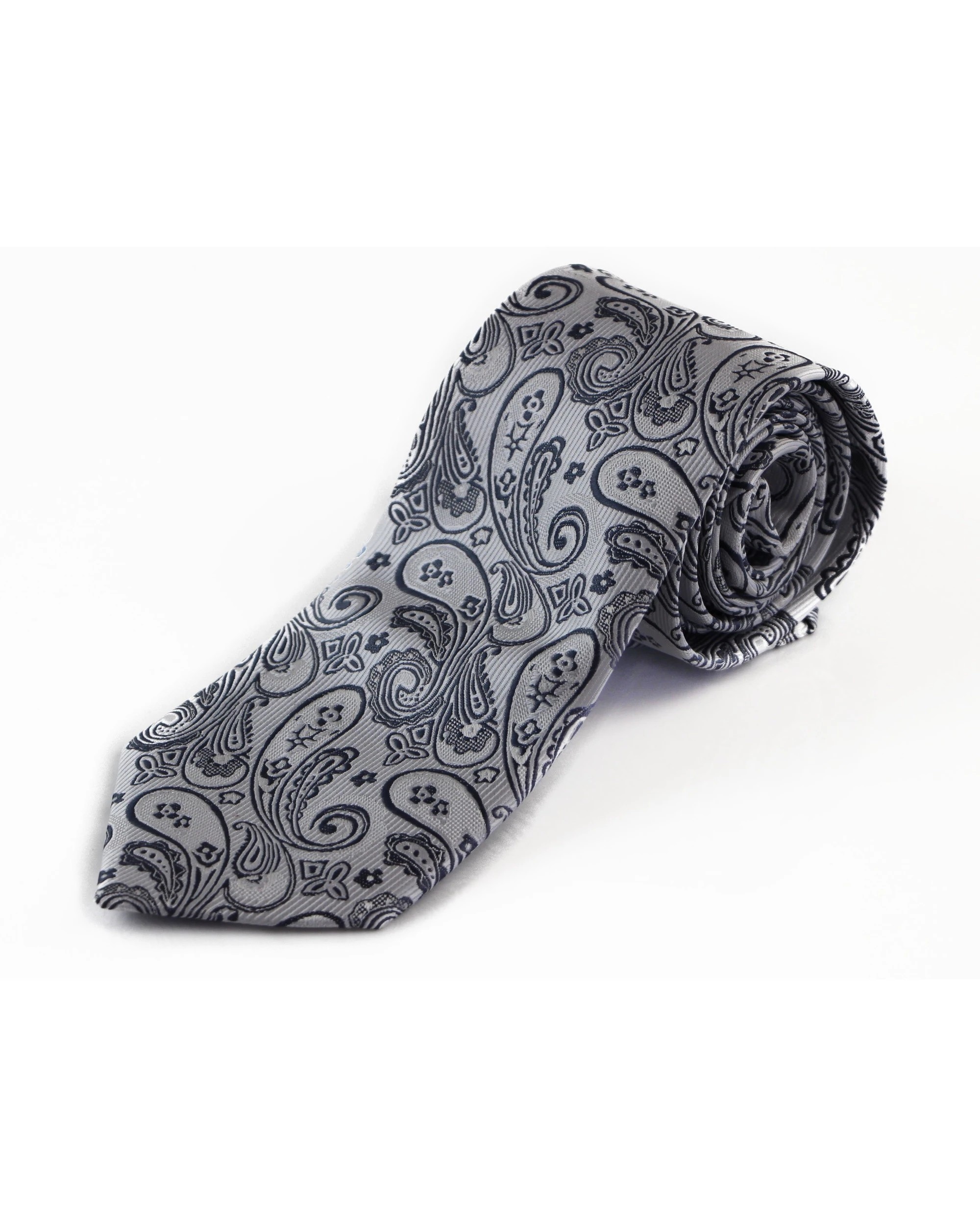 2 Zasel Mens Silver & Dark Grey Paisley Patterned 8cm Neck Tie, 2 of 2