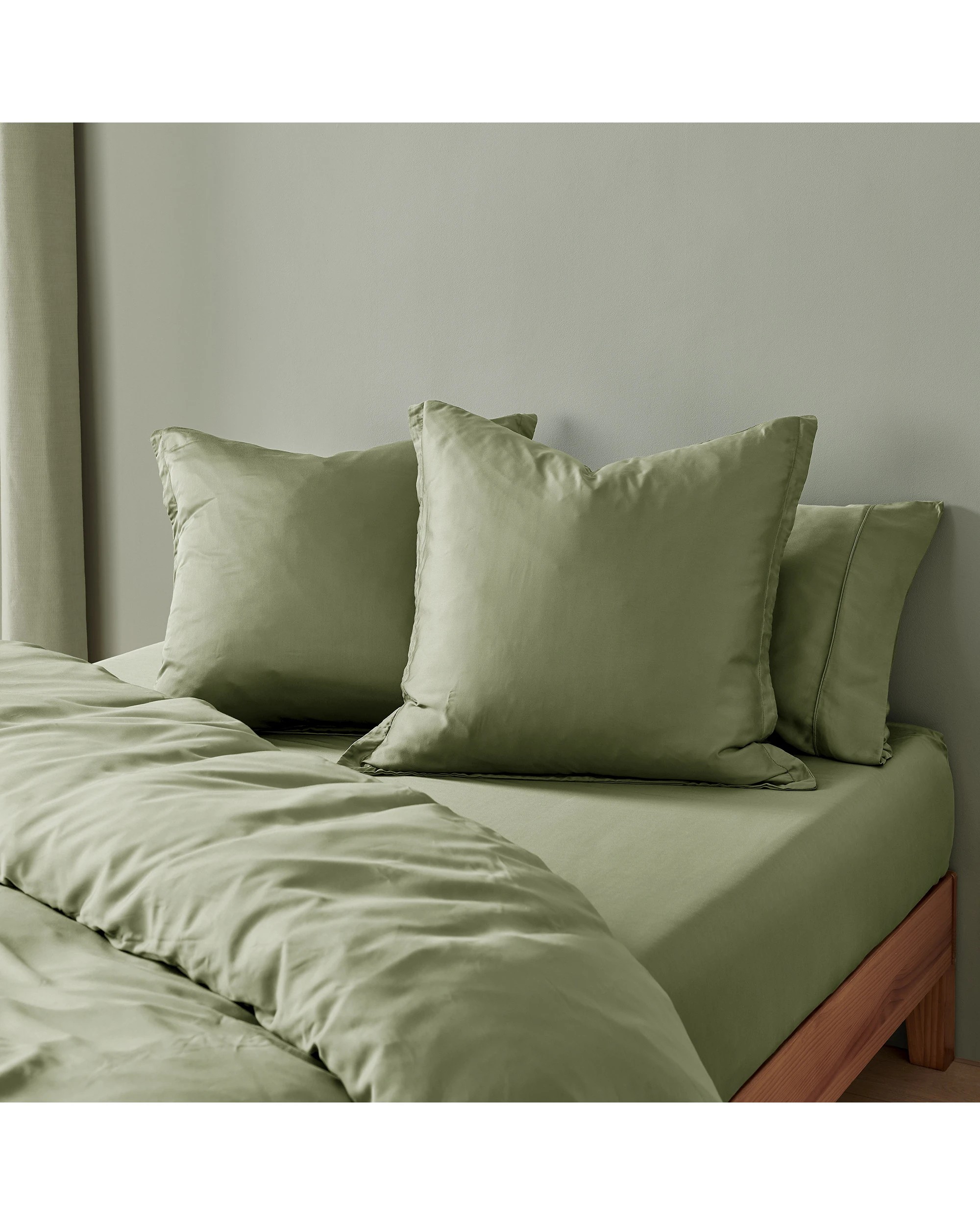 1 Natural Home 400TC 100% Bamboo Sateen Tailored European Pillowcase Twin Pack - Eucalyptus, 1 of 5