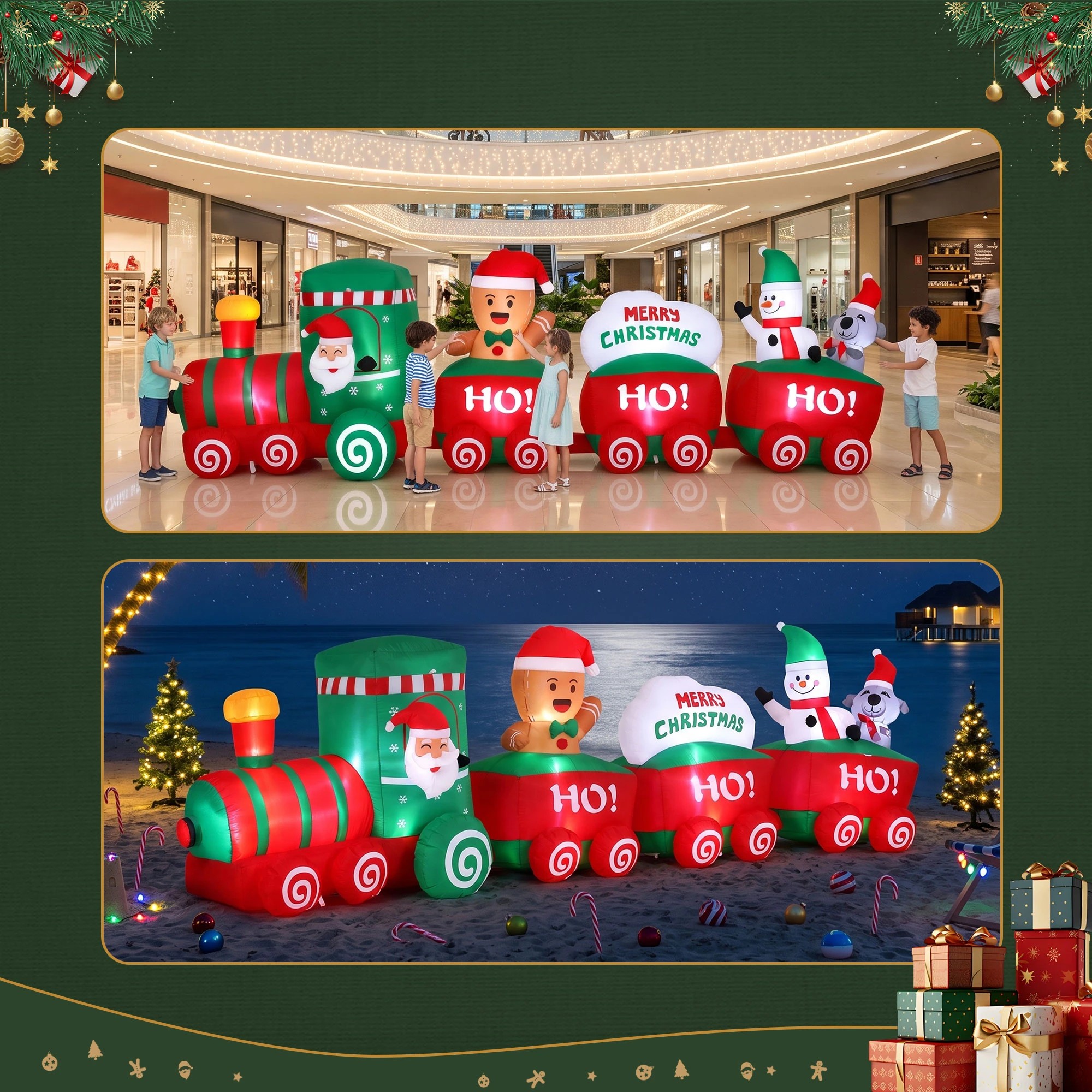 6 Jingle Jollys Christmas Inflatable Santa Train 3.6M Length LED Decorations Illuminated - Multi, 6 of 9