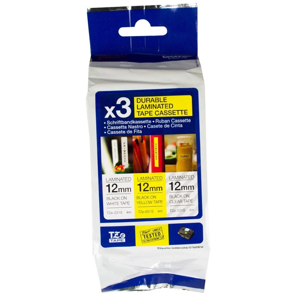 1 Brother TZe-34M3 Laminated Tape 12mm x 4m Asstd Colours 3 Pk, 1 of 1