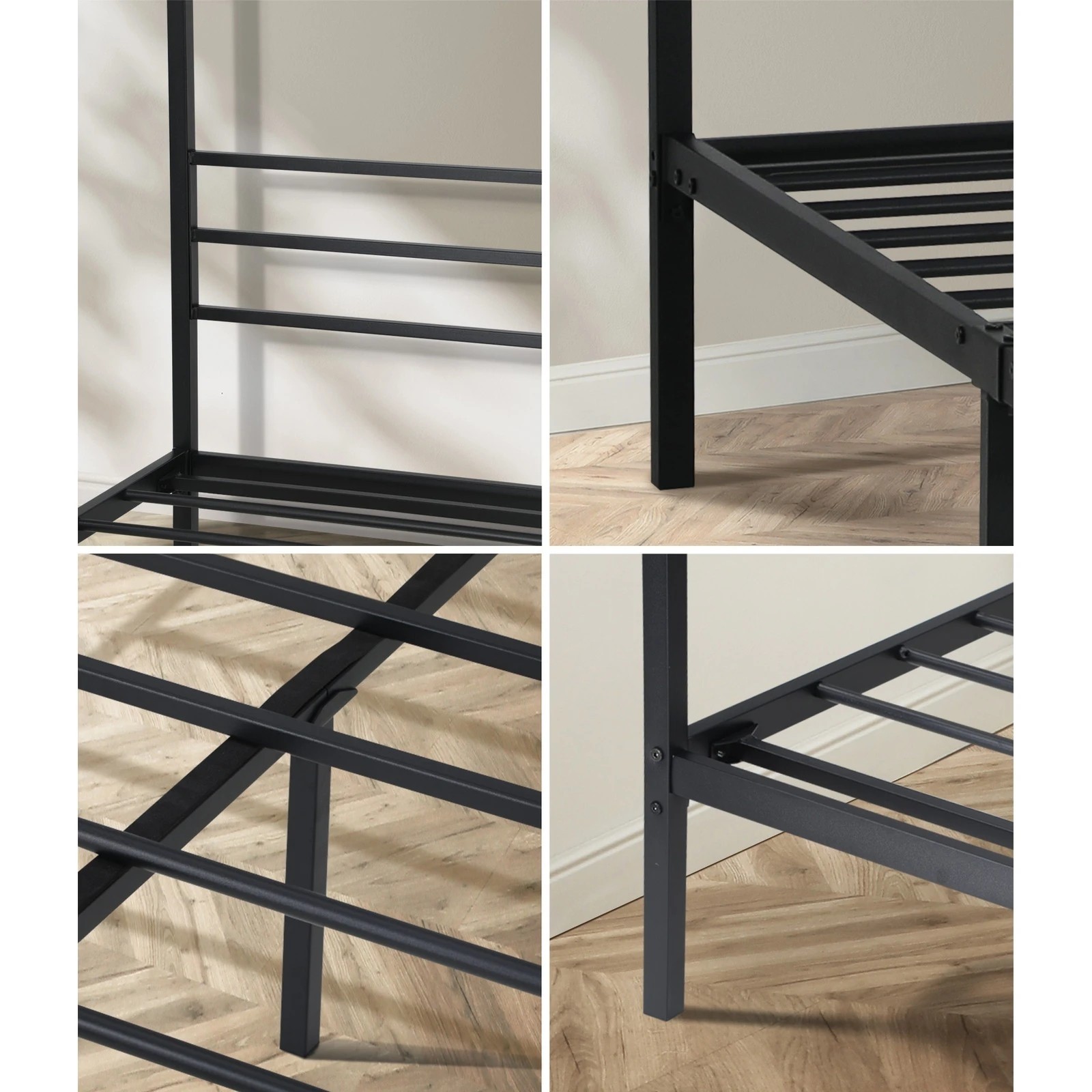 4 Oikiture Metal Canopy Bed Frame Queen Size Beds Platform
 - Black, 4 of 9