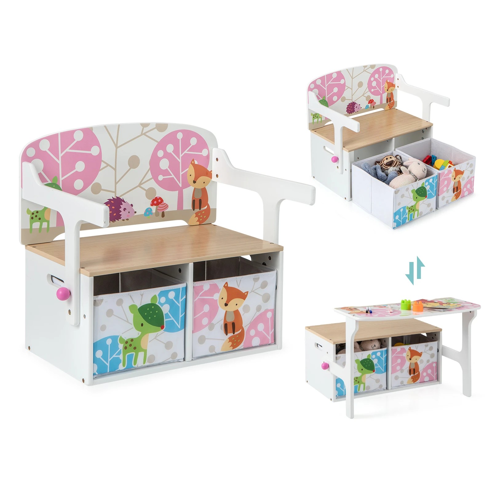 1 Costway 3-in-1 Convertible Kids Table Bench Set Toy Box, 1 of 4