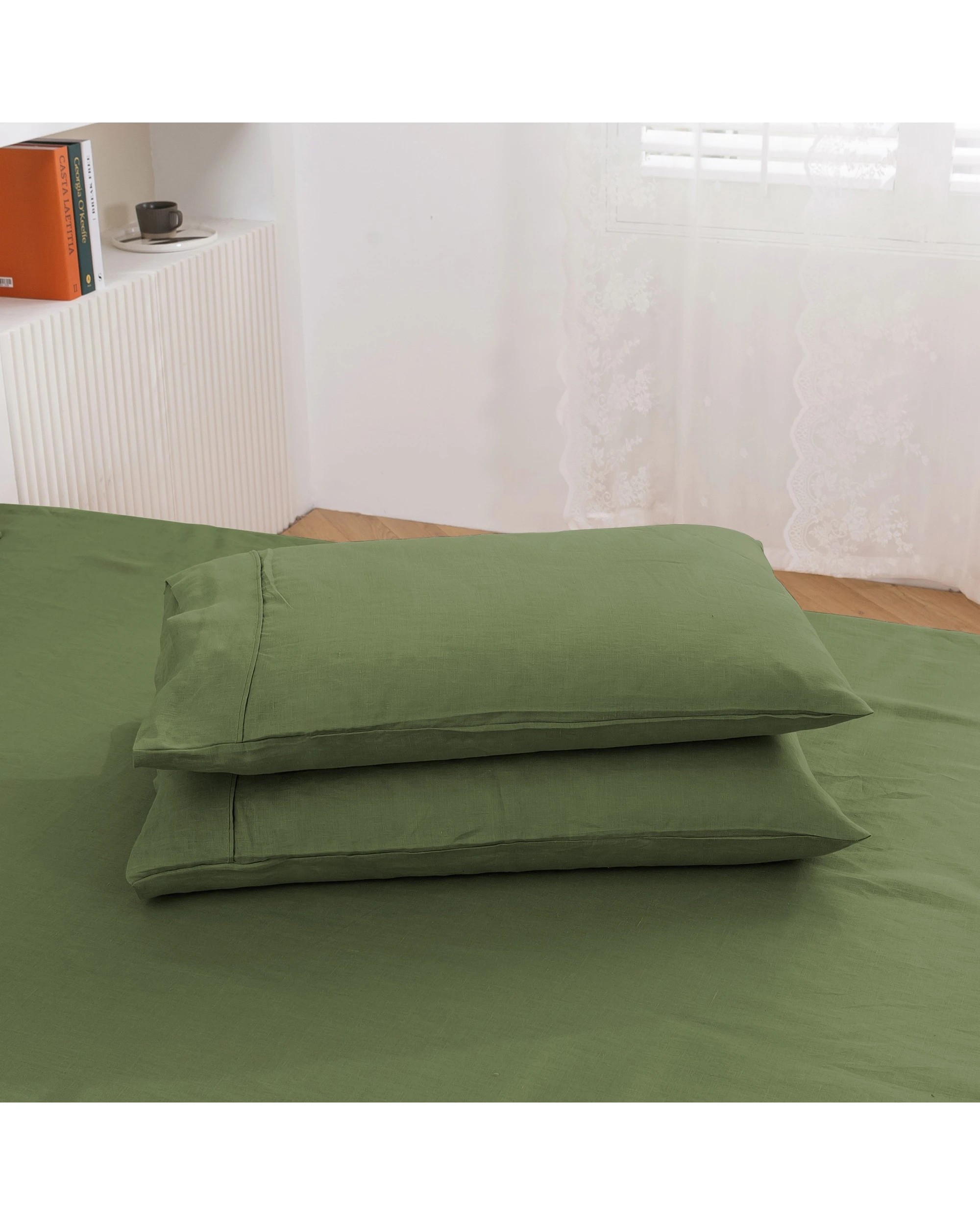4 Natural Home Vintage Washed 100% Hemp Sheet Set - Super King Bed - Olive, 4 of 8