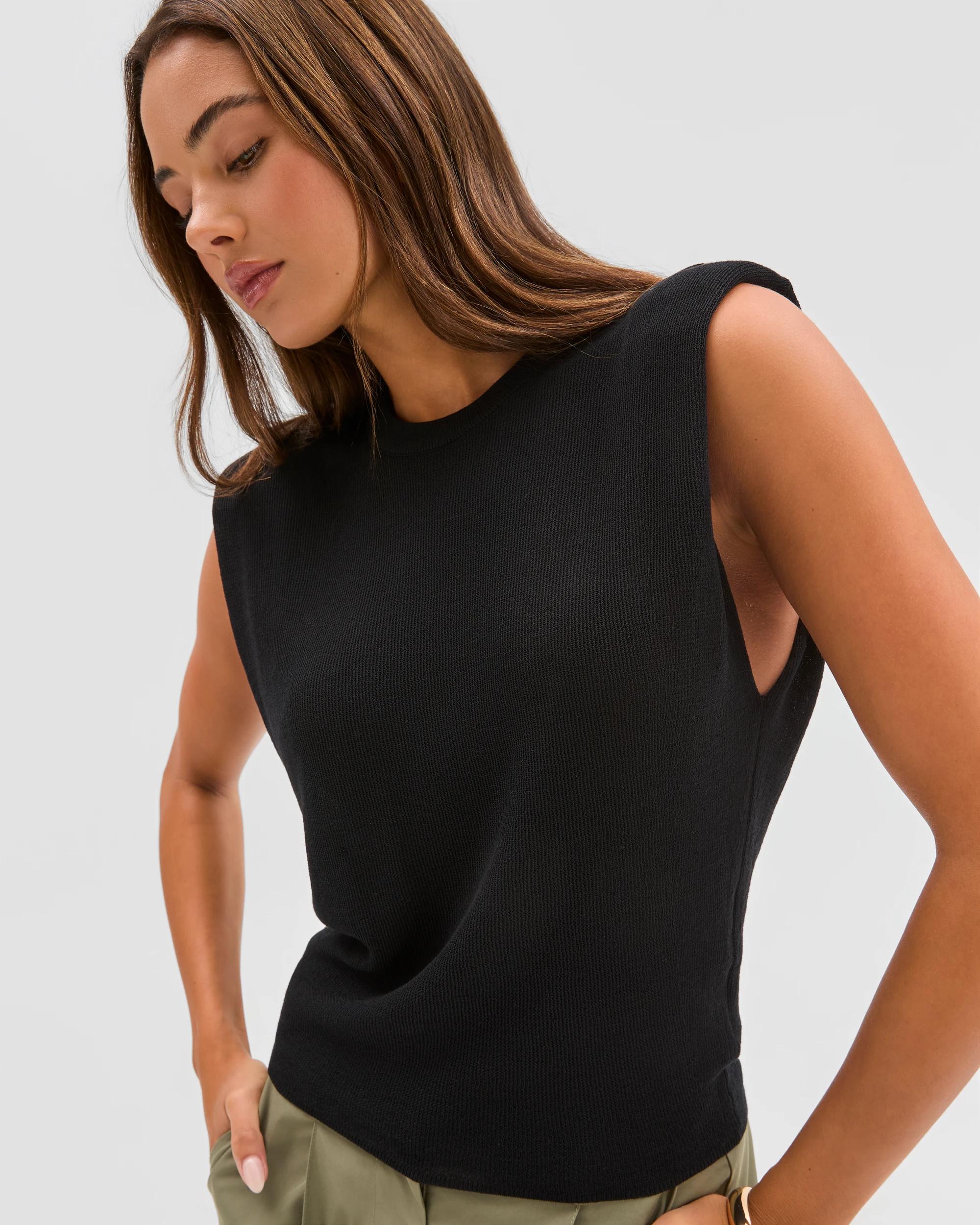 5 Lily Loves Extended Shoulder Knit Top BLACK, 5 of 7