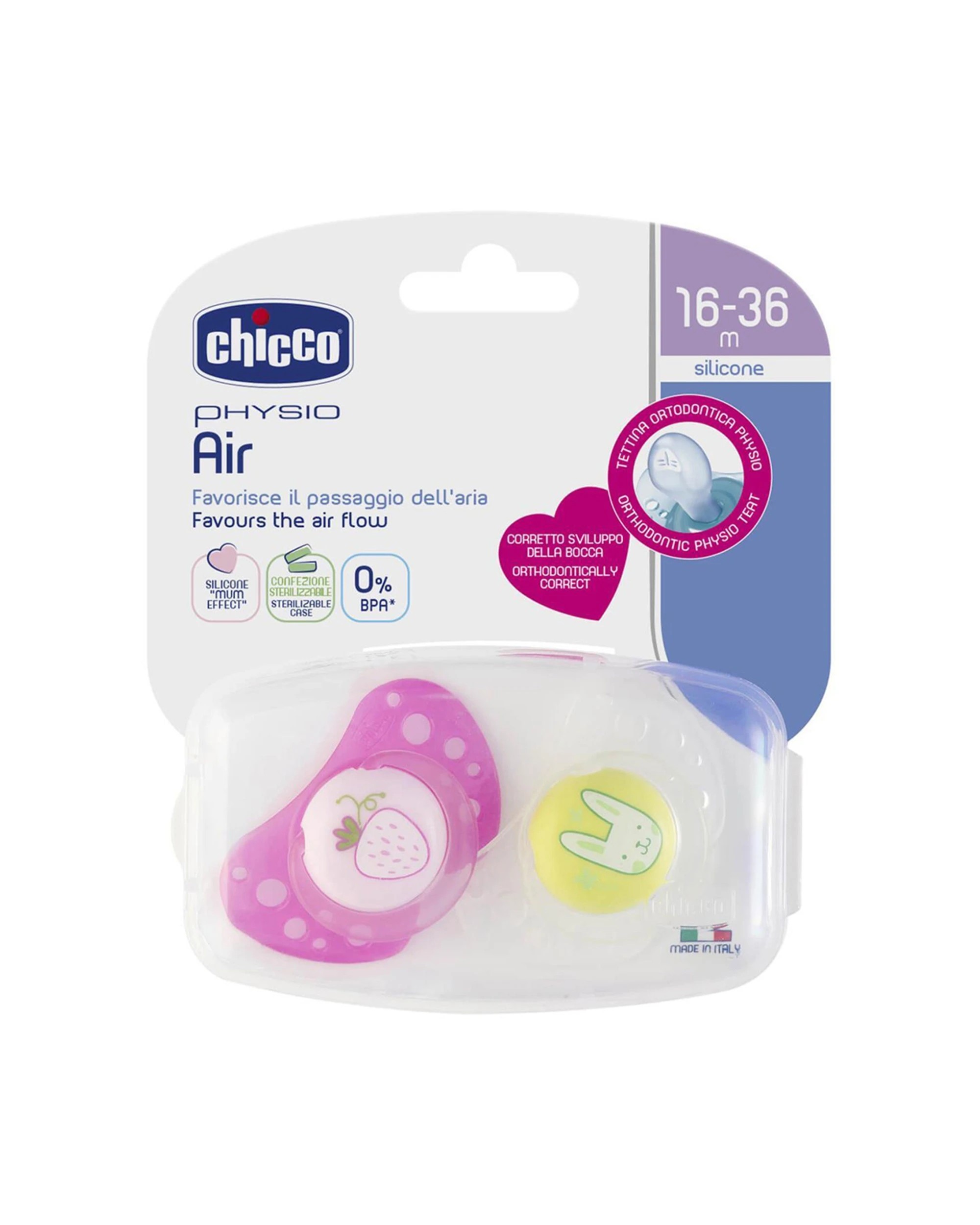 1 Chicco Physio Air Latex Soother 2 Pack 16-36m Ventilation Ergonomic Shape - Multi, 1 of 1