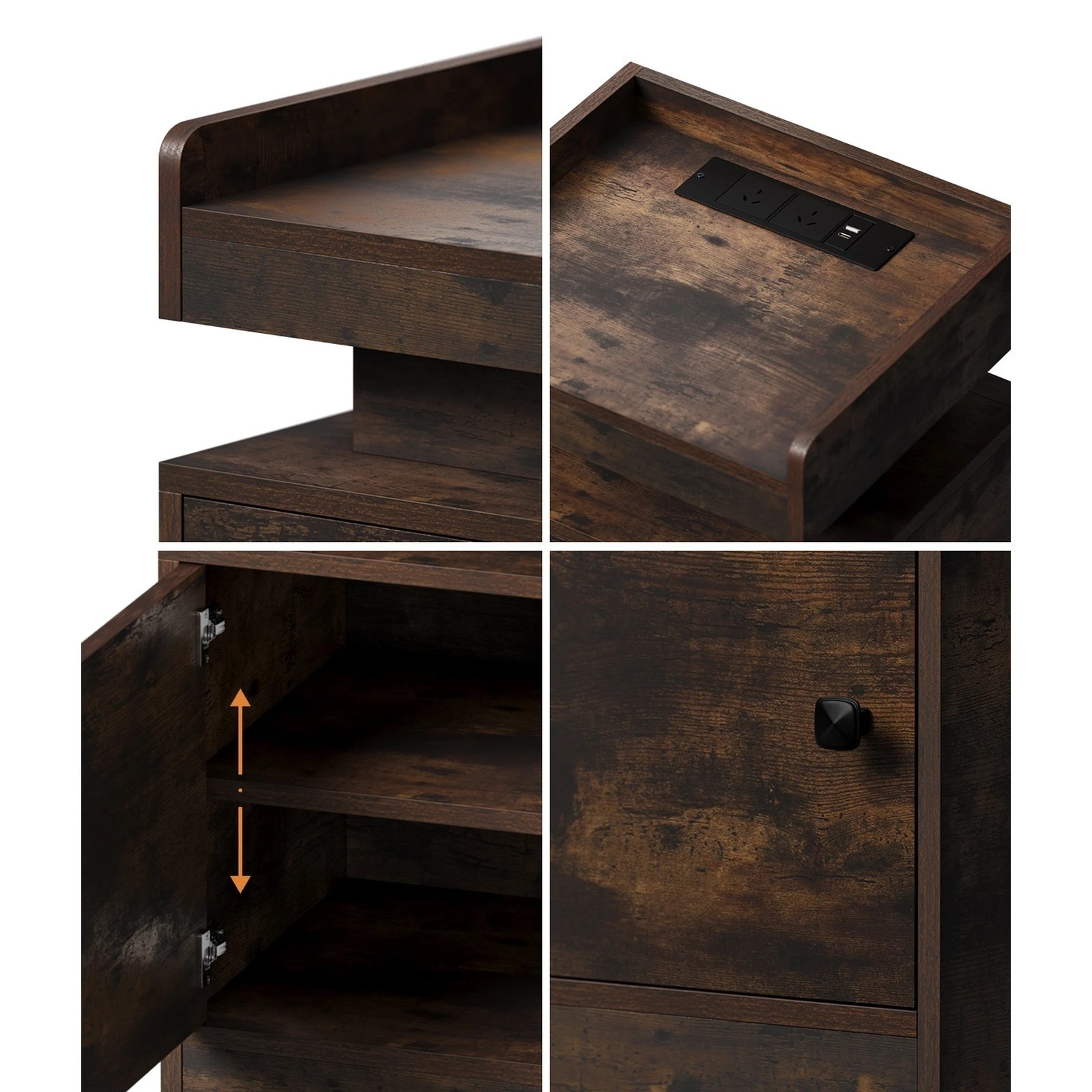 6 Oikiture Bedside Table Led Nightstand Usb Charging Station
 - Charcoal, 6 of 10