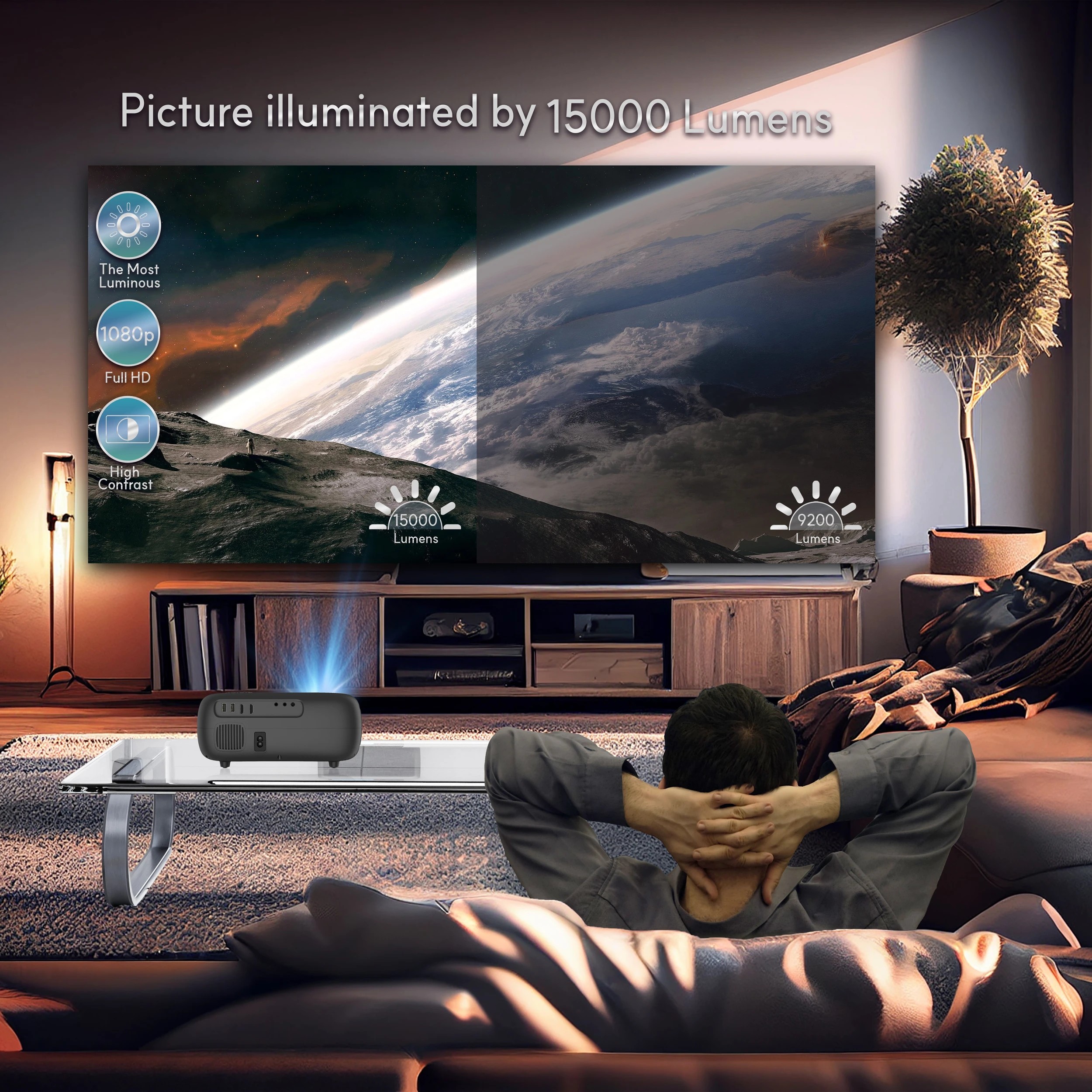4 Alliums Projector AUTO Focus AUTO Keystone Portable Native 1080p Full HD, 300 Inch Display - Black, 4 of 4