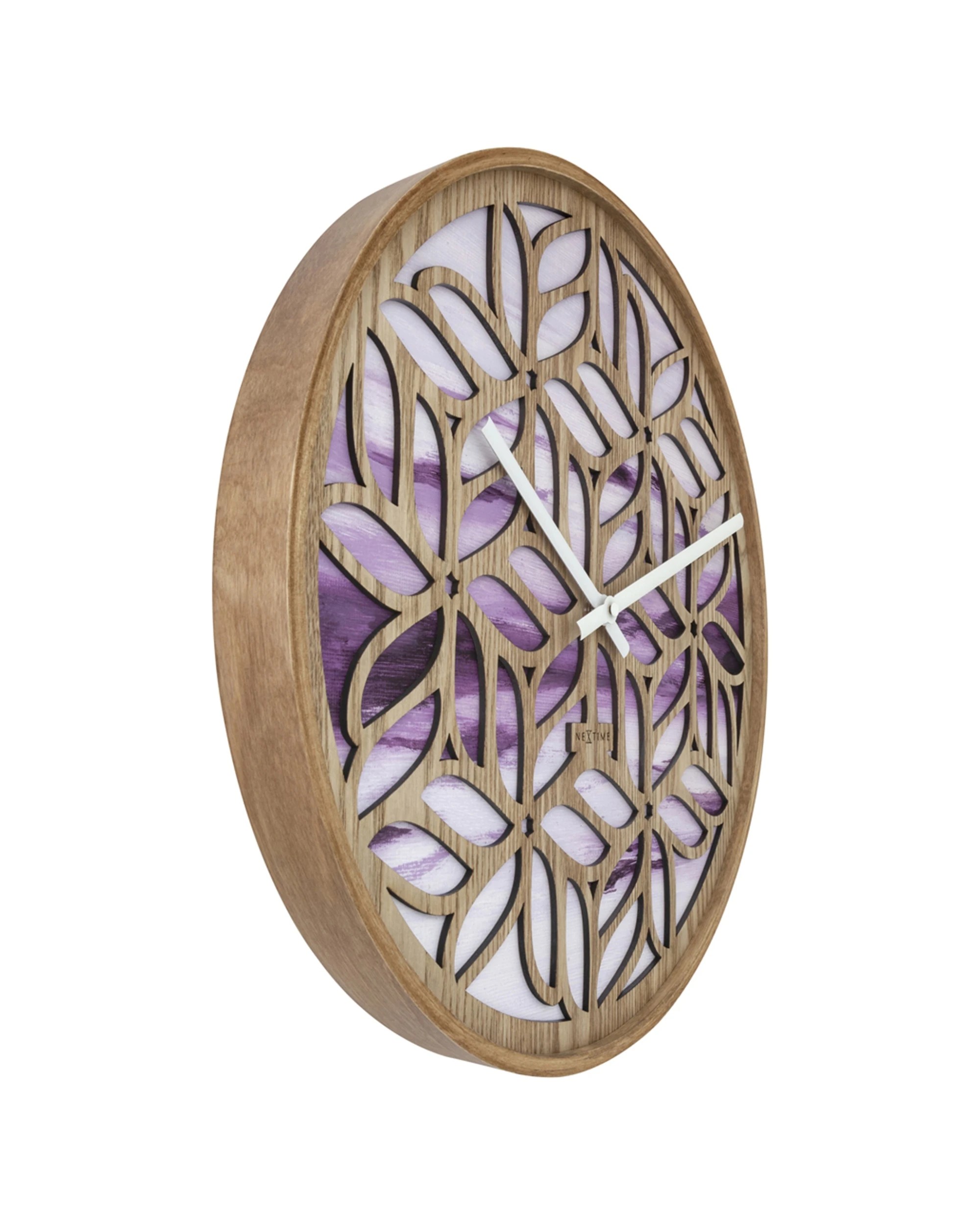 2 NeXtime Yogi Wall Clock Silent Sweep Birch Wood Floral 40cm - Purple, 2 of 5