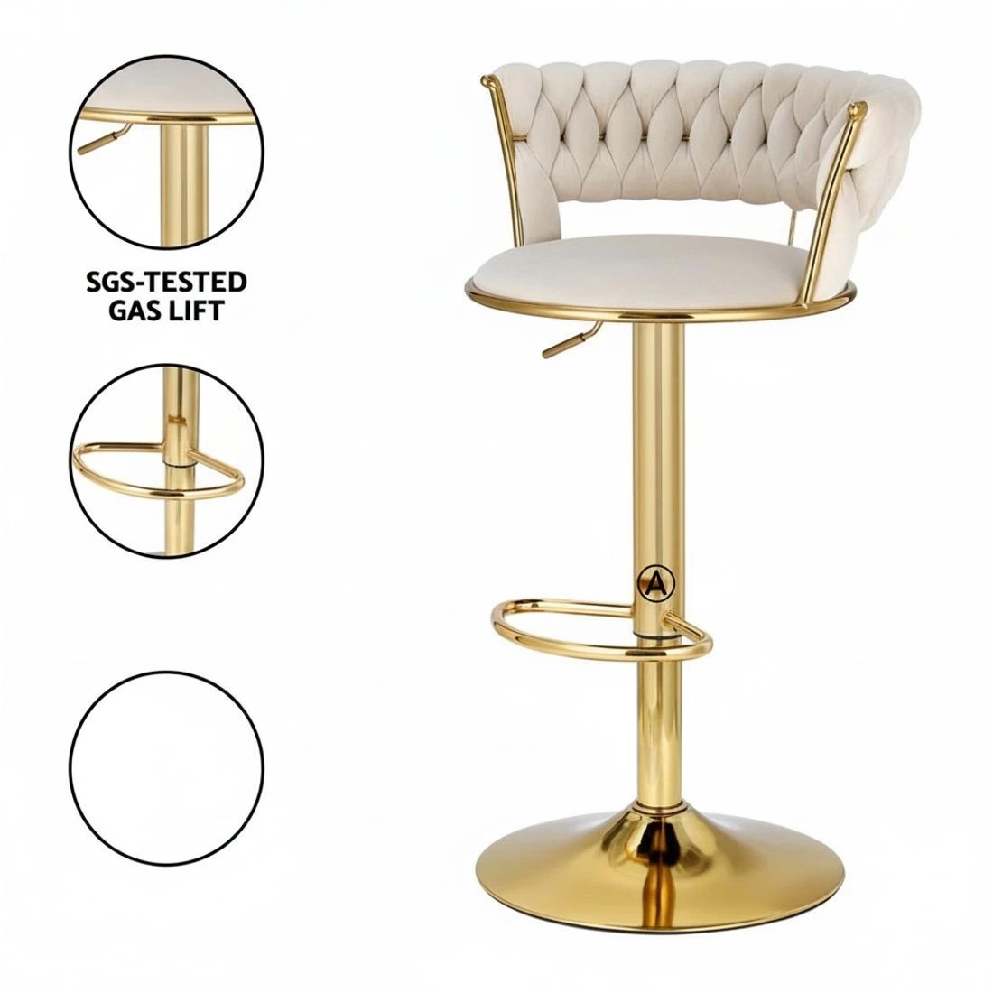 5 Artiss Bar Stools Gas Lift Velvet Woven Backrest Ivory - Beige, 5 of 5