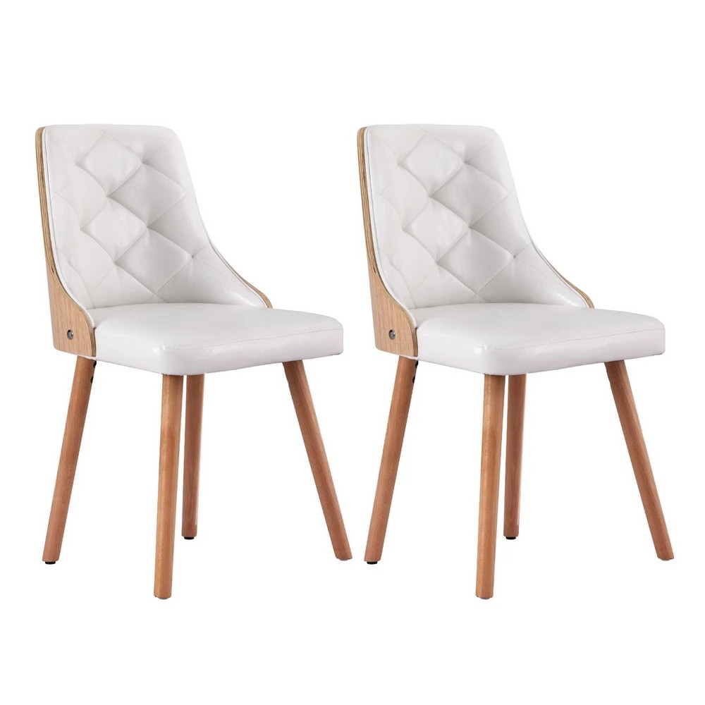 1 1 Set of 2 Artiss Dining Chairs  PU - White, 1 of 5